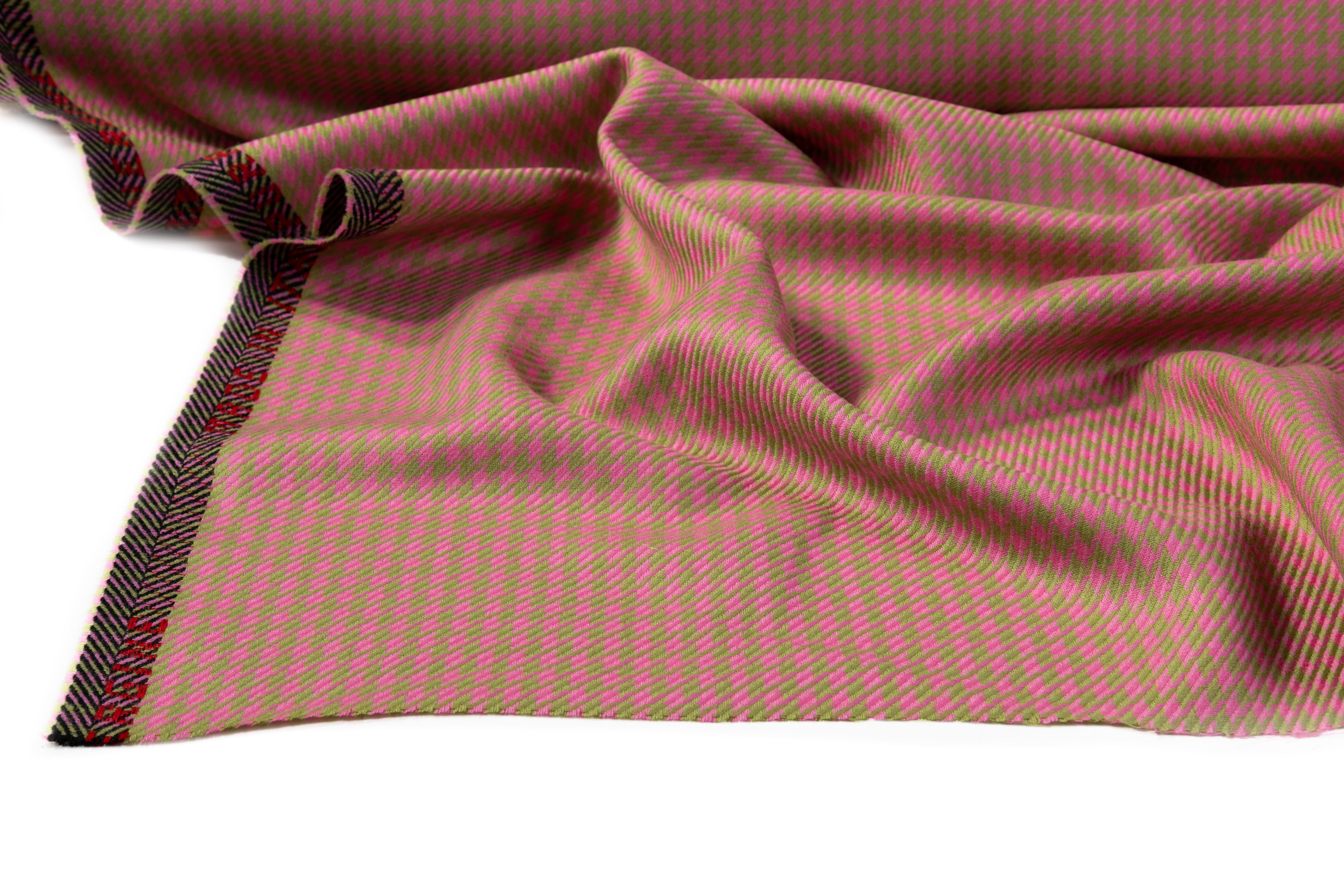Houndstooth Italian Wool Suiting - Pink / Green