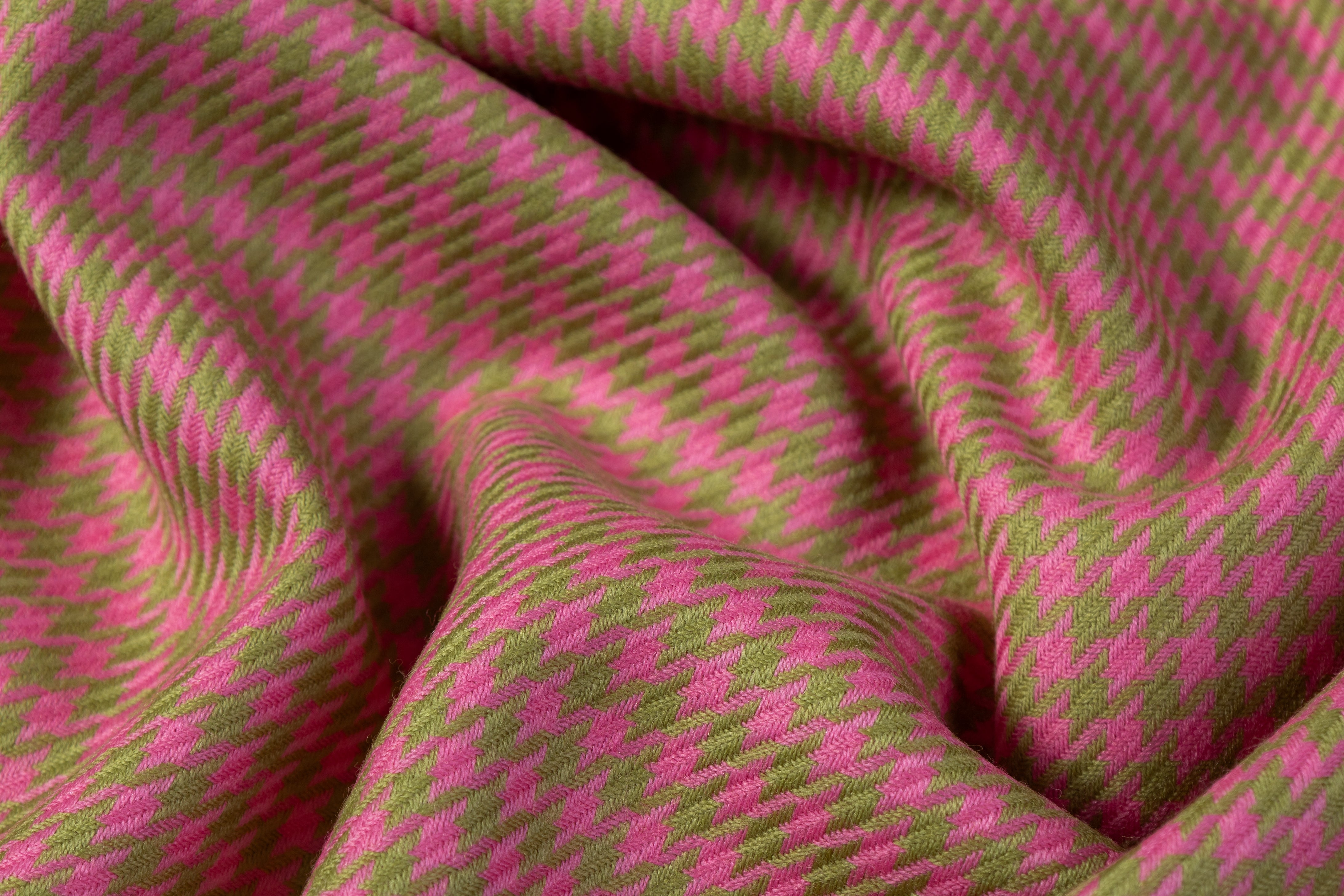Houndstooth Italian Wool Suiting - Pink / Green