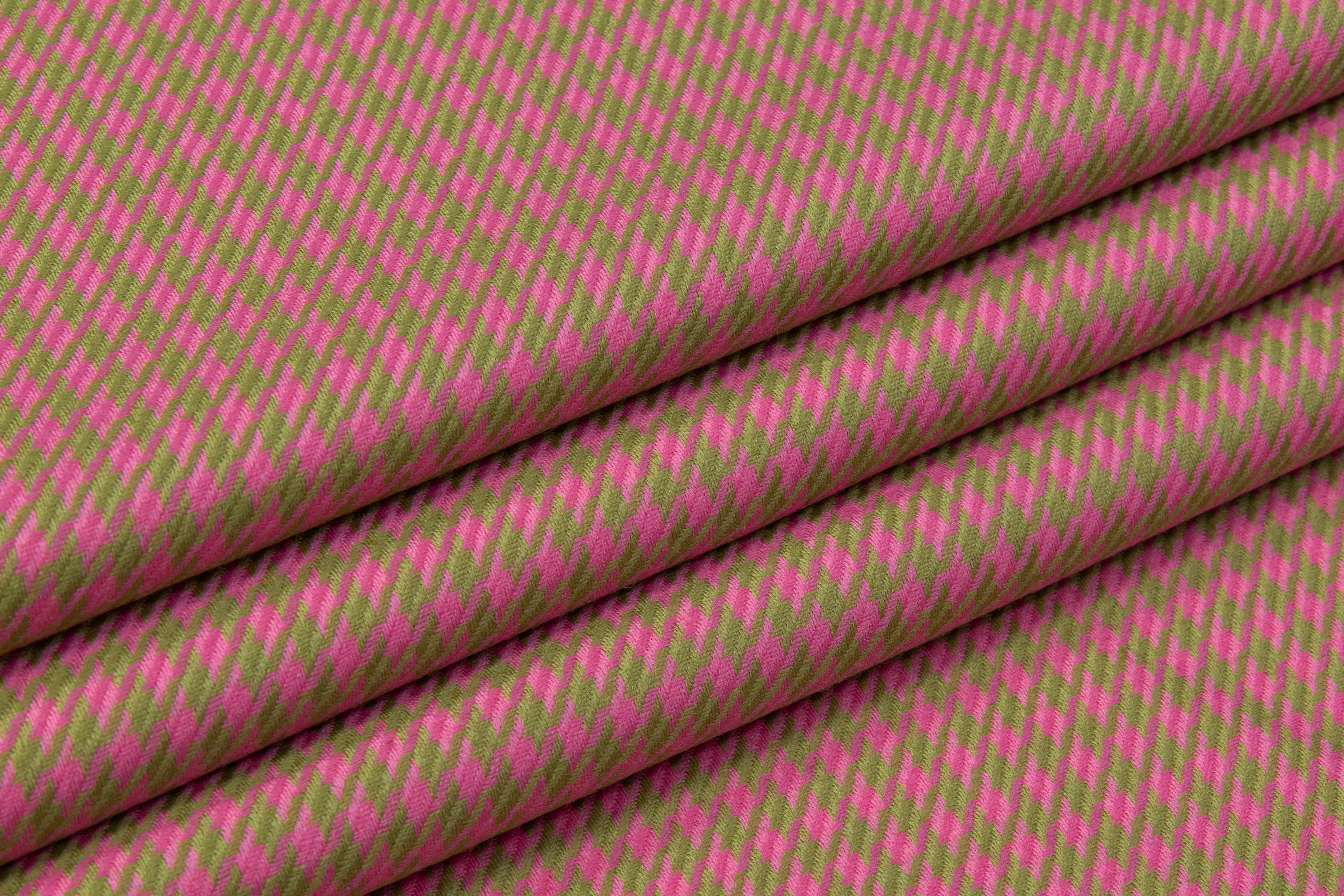 Houndstooth Italian Wool Suiting - Pink / Green