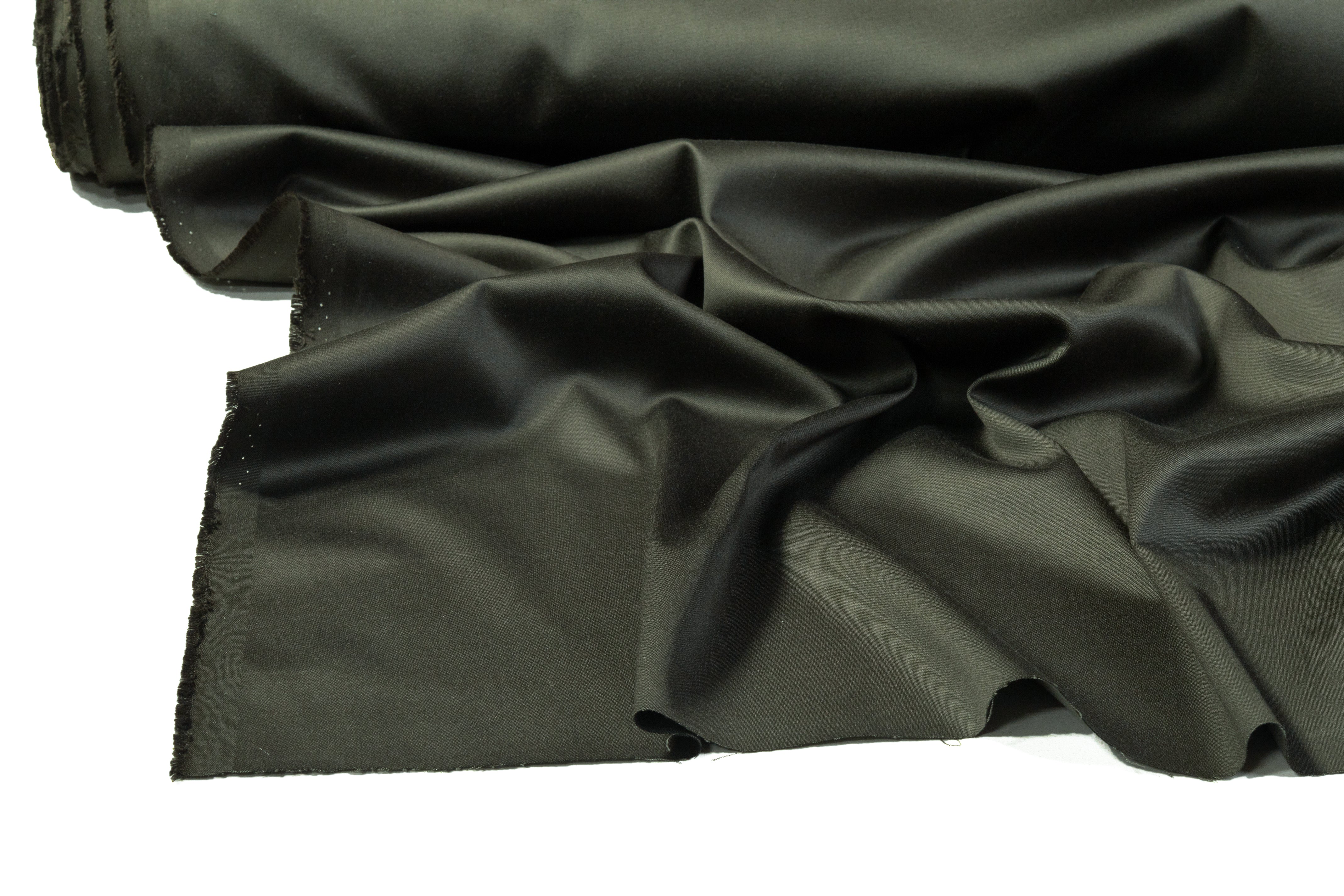 Italian Silk Wool Stretch Satin Suiting - Dark Green
