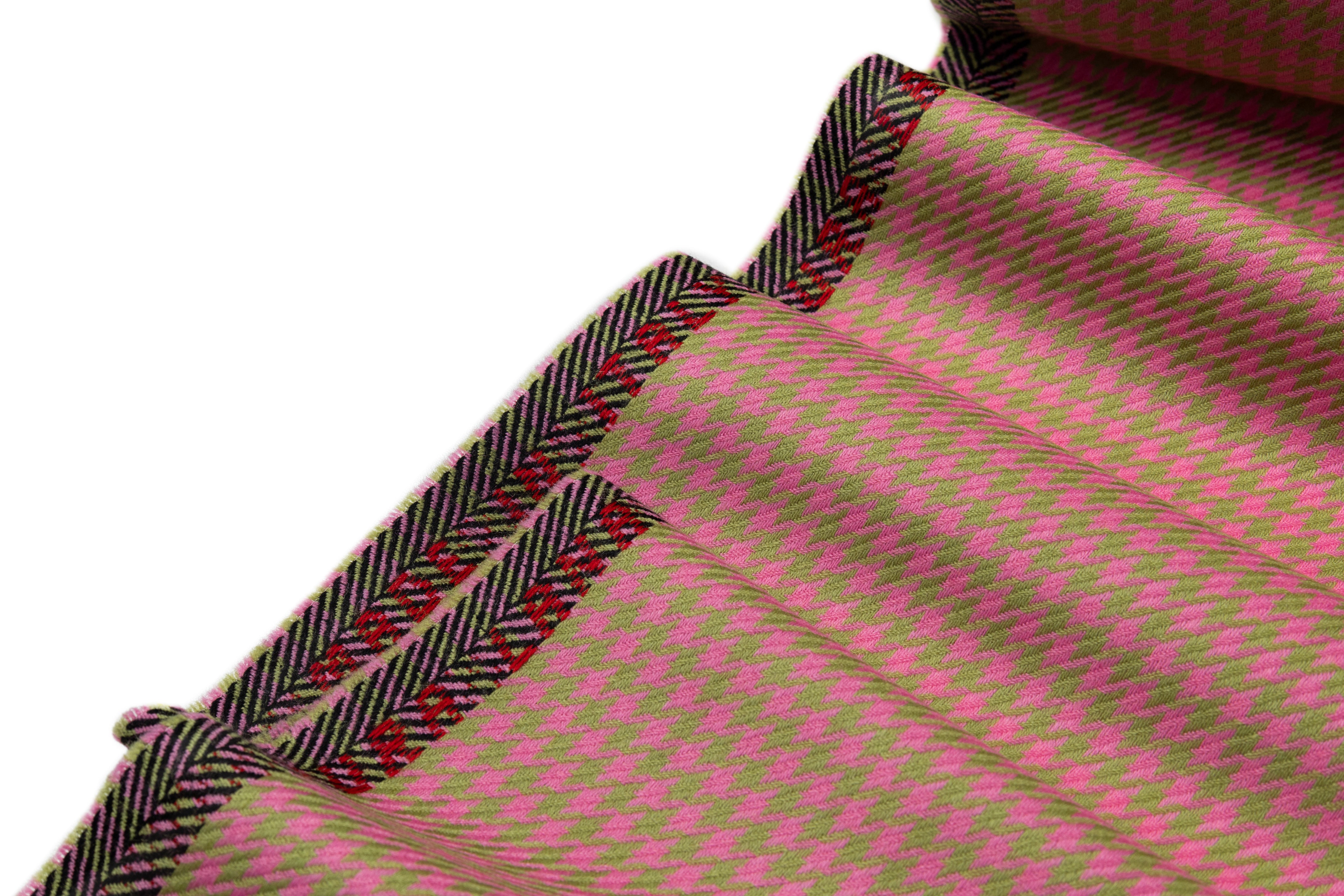 Houndstooth Italian Wool Suiting - Pink / Green