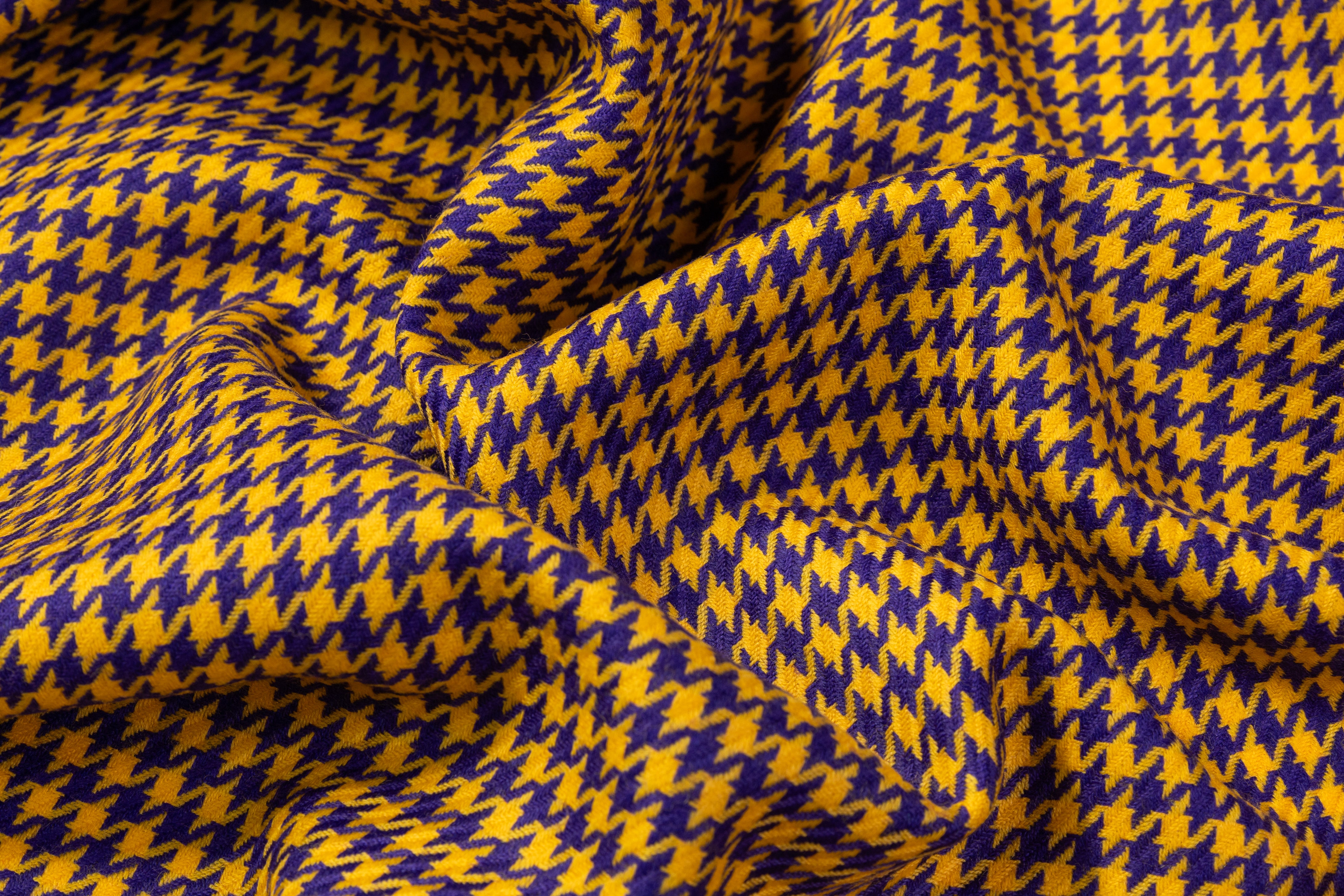 Houndstooth Italian Wool Suiting - Purple / Yellow