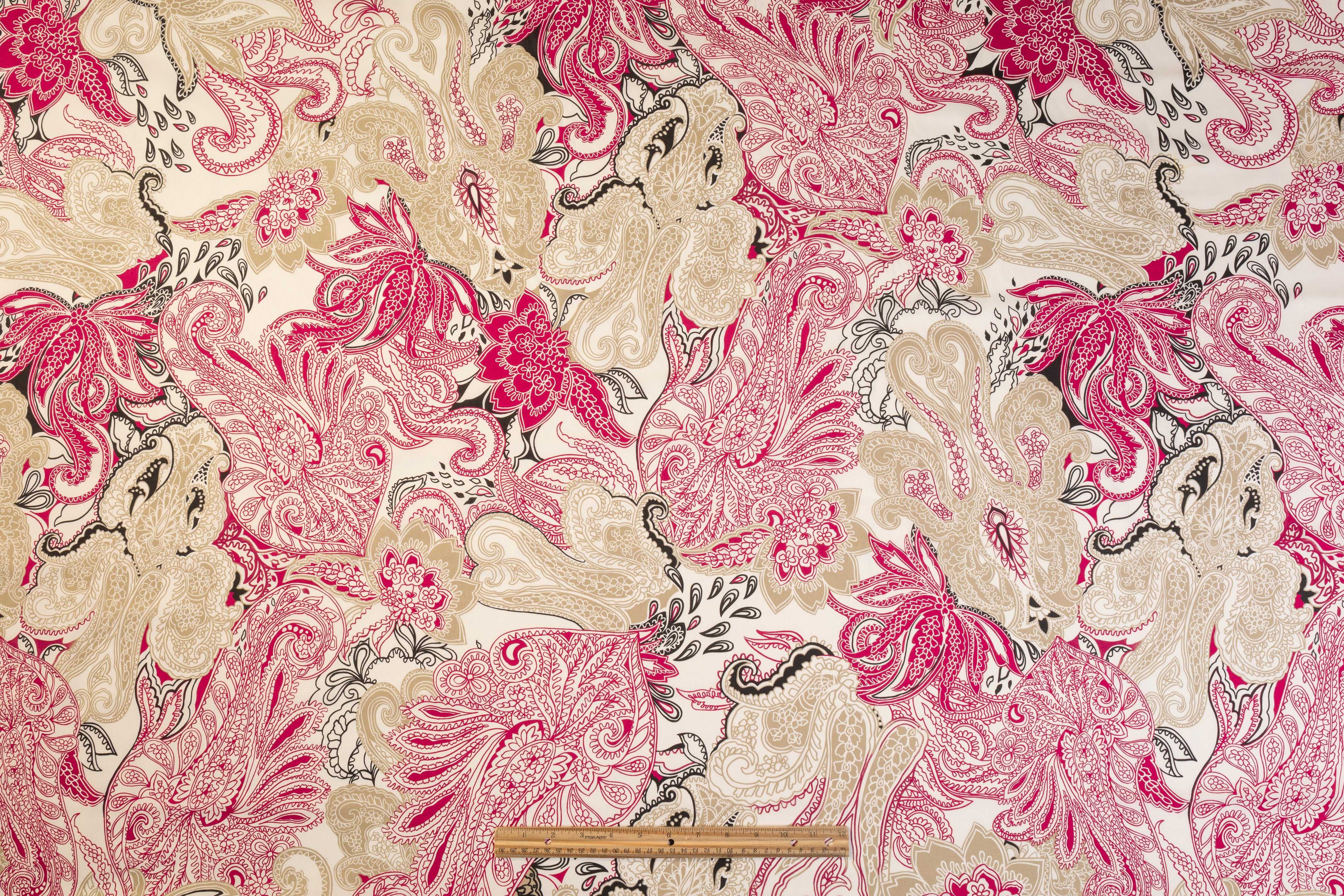 Paisley Italian Cotton Print - Raspberry Red / White / Khaki