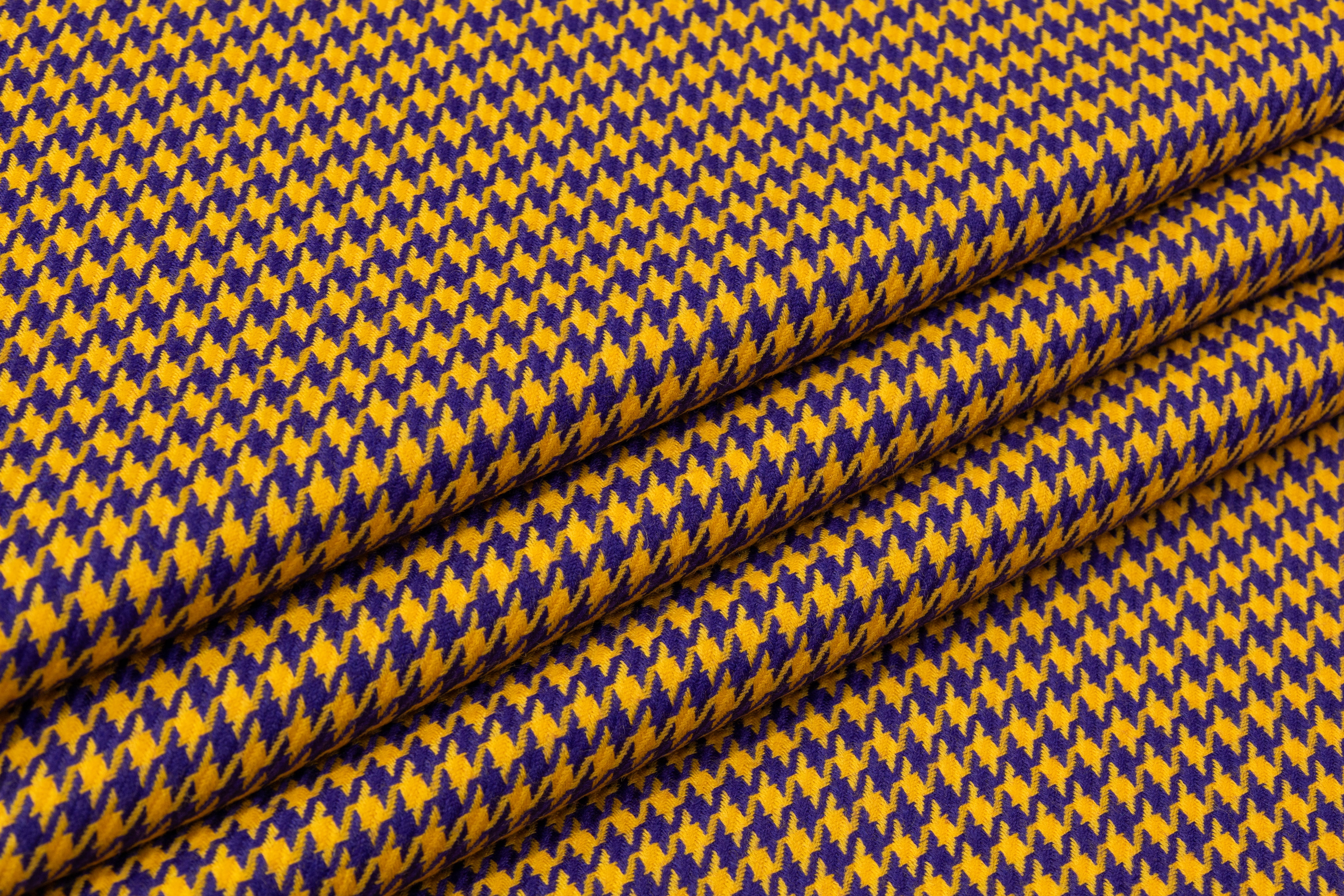 Houndstooth Italian Wool Suiting - Purple / Yellow