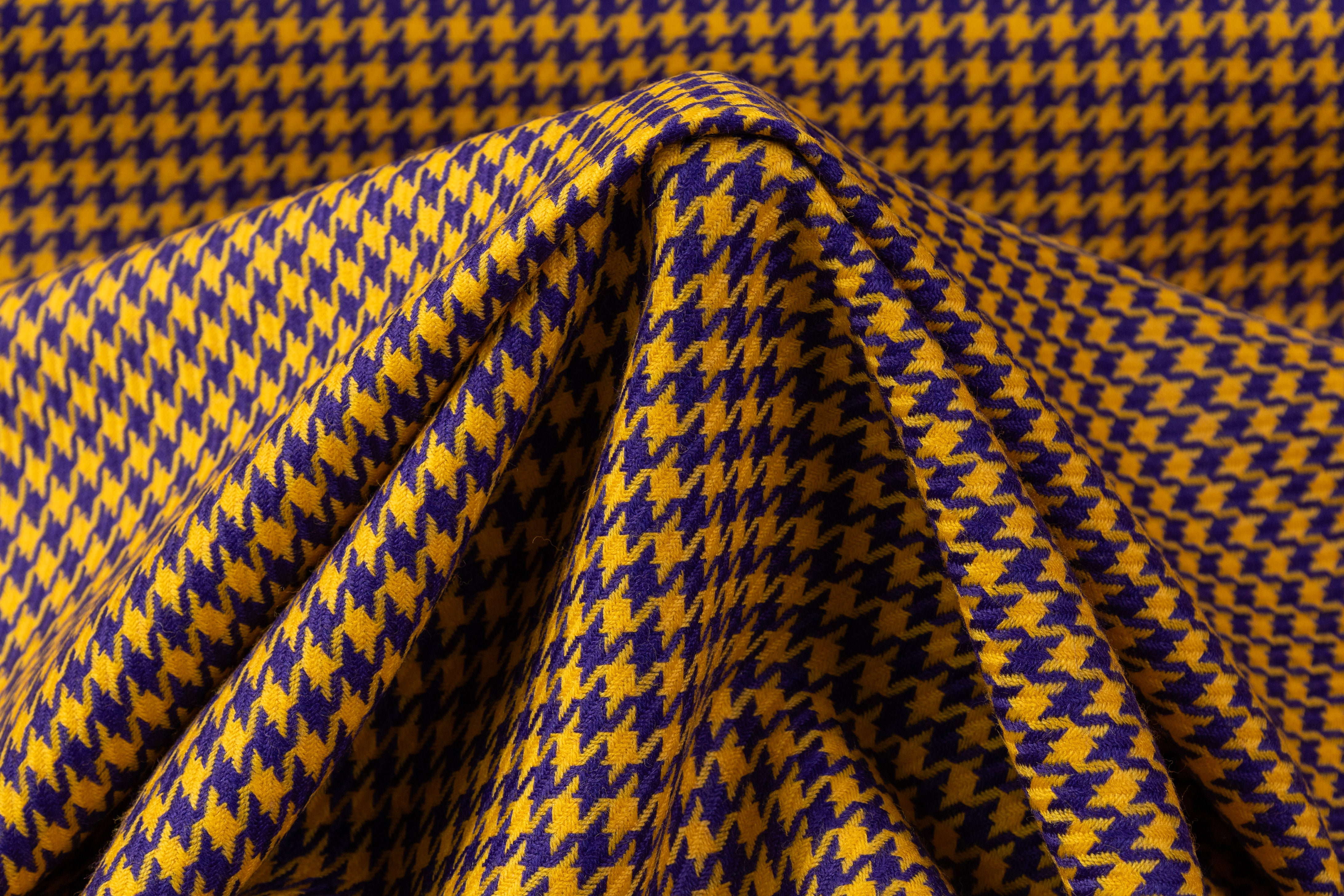 Houndstooth Italian Wool Suiting - Purple / Yellow