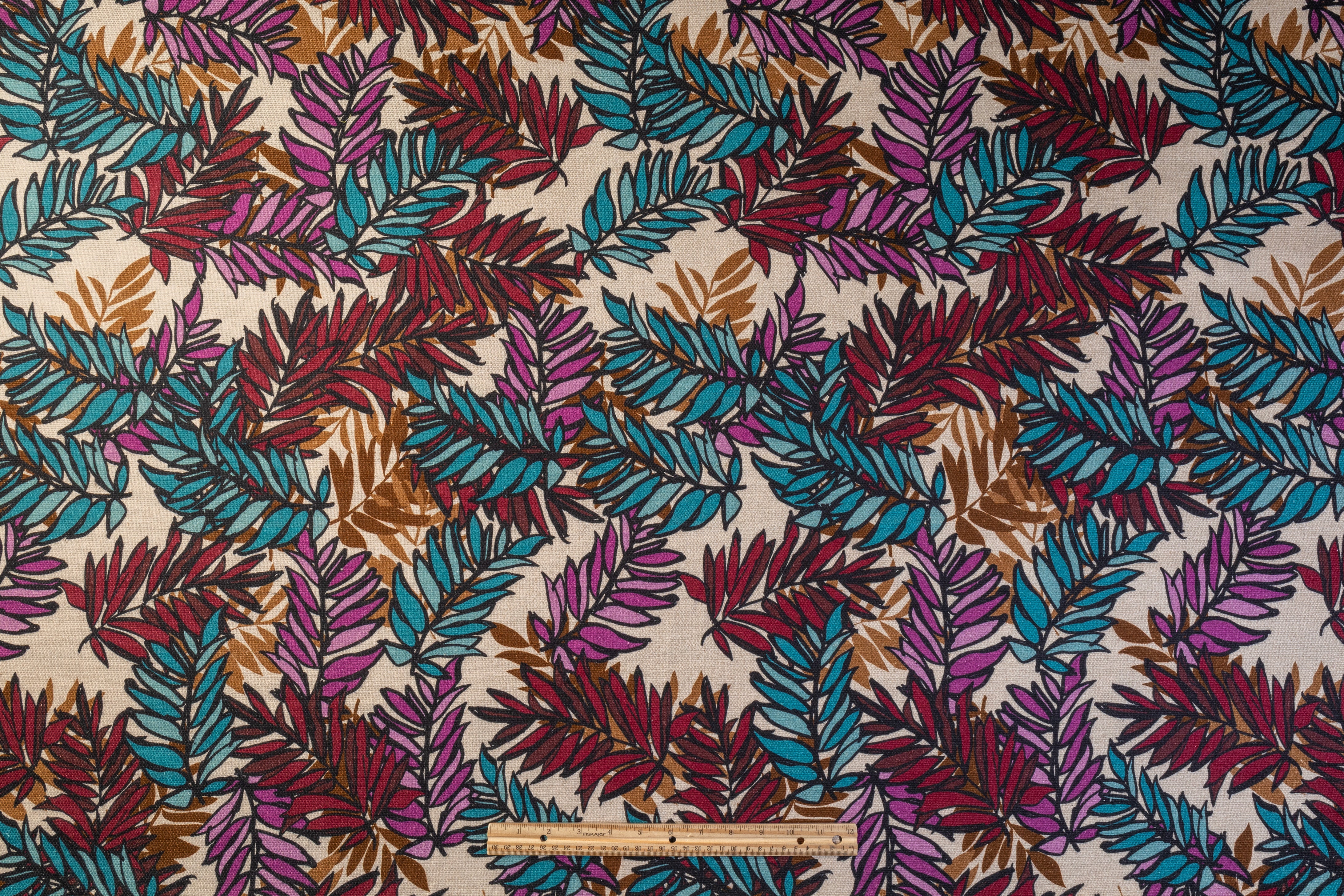 Leaf Print Italian Cotton Linen Blend - Multicolor