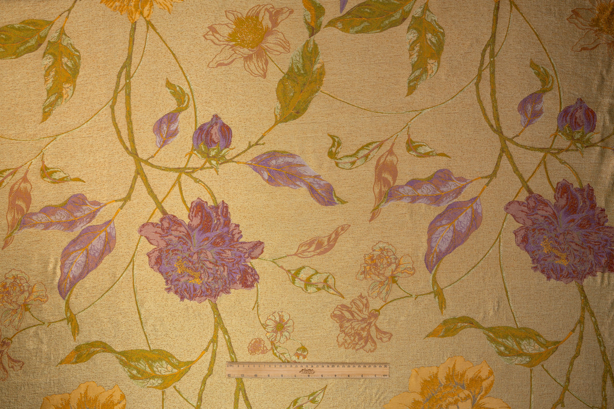 Floral Italian Pure Silk Brocade - Antique Gold