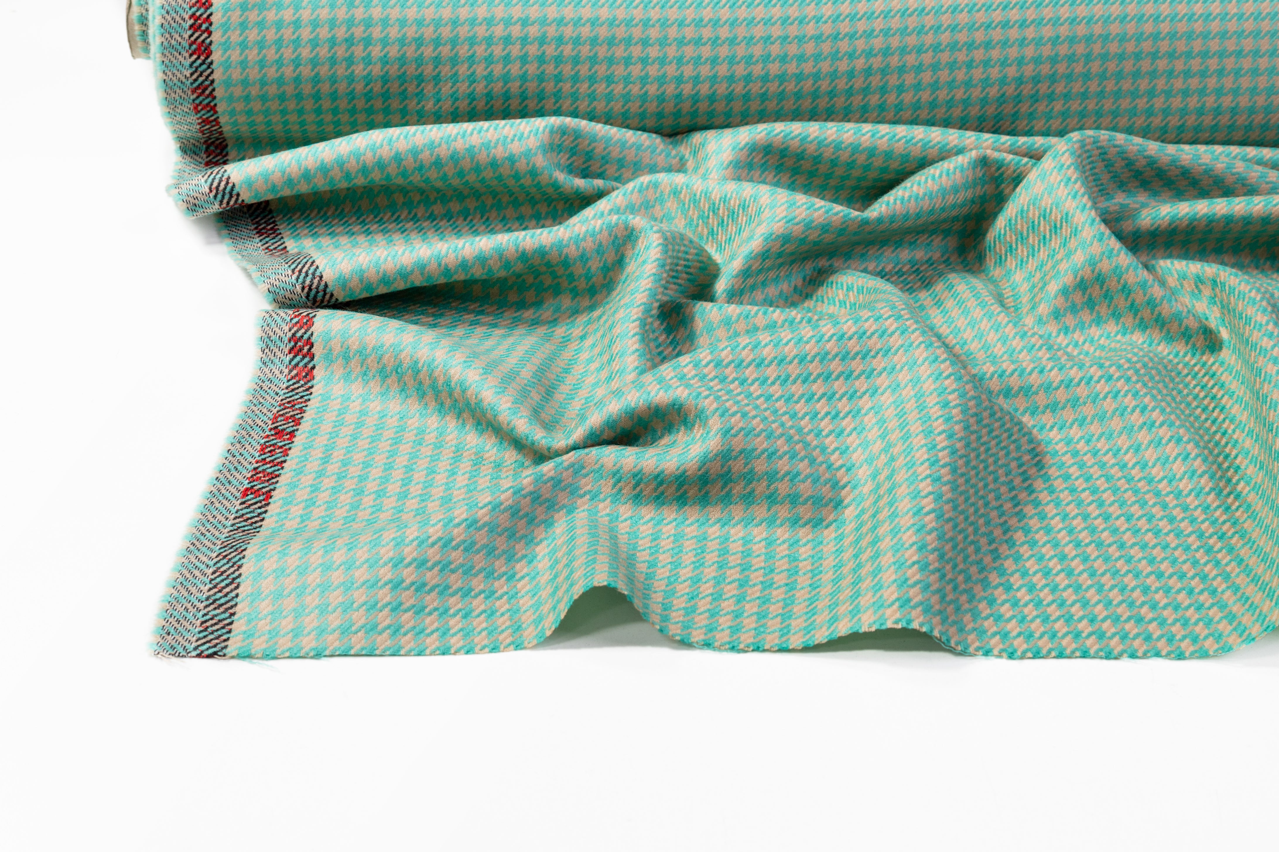 Houndstooth Italian Wool Suiting - Green / Tan