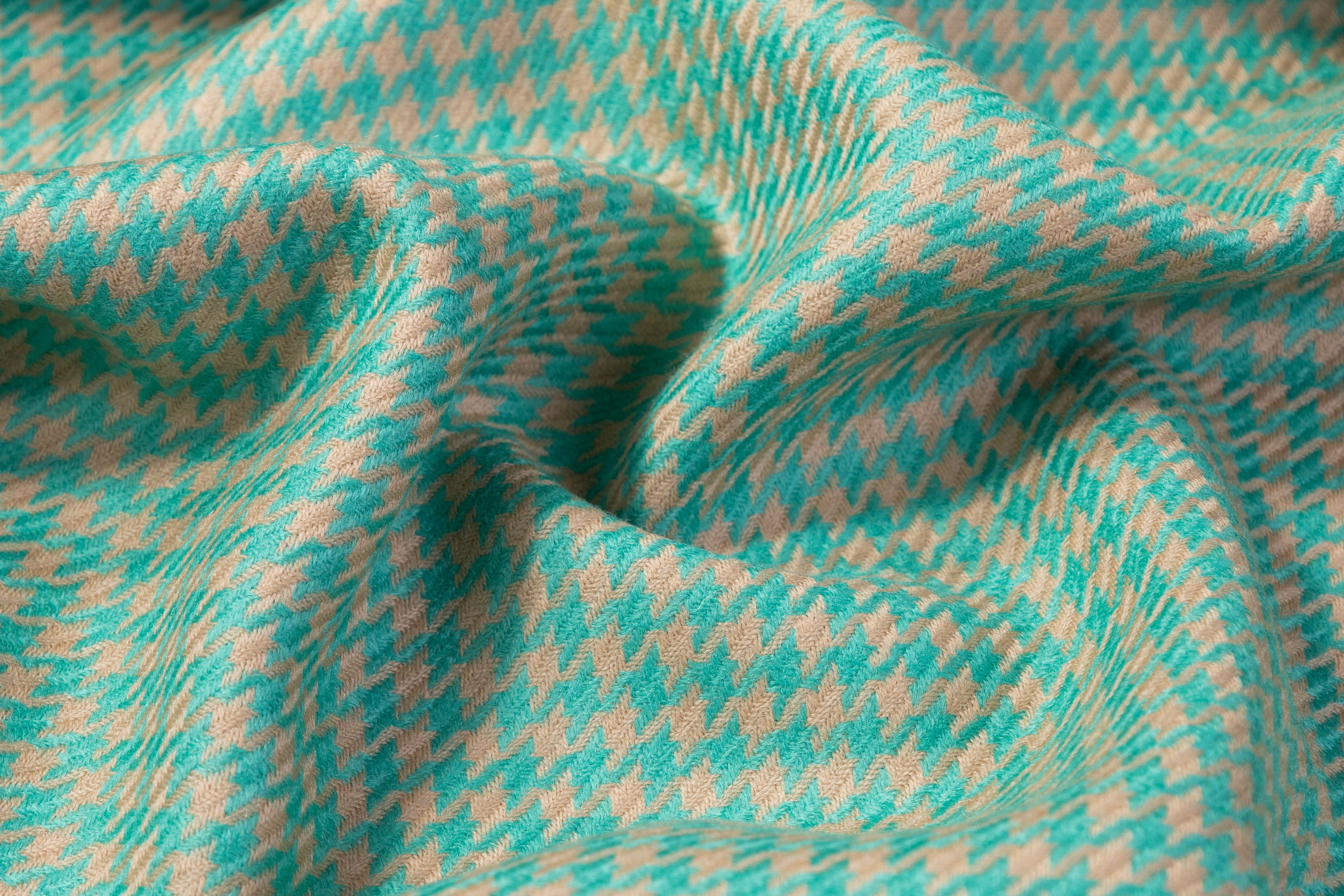 Houndstooth Italian Wool Suiting - Green / Tan