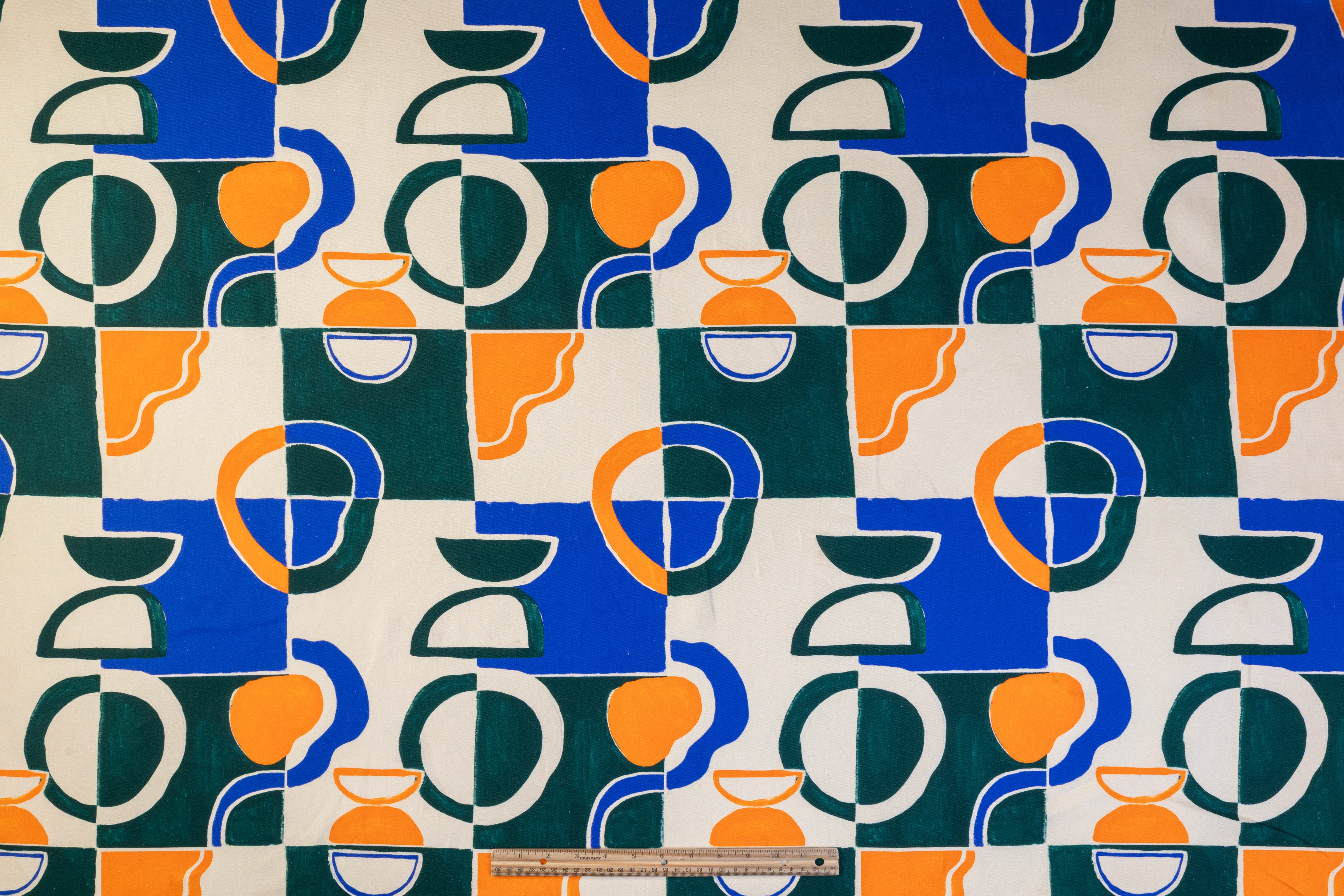 Geometric Printed Italian Linen Viscose Blend - Beige / Green / Blue / Orange