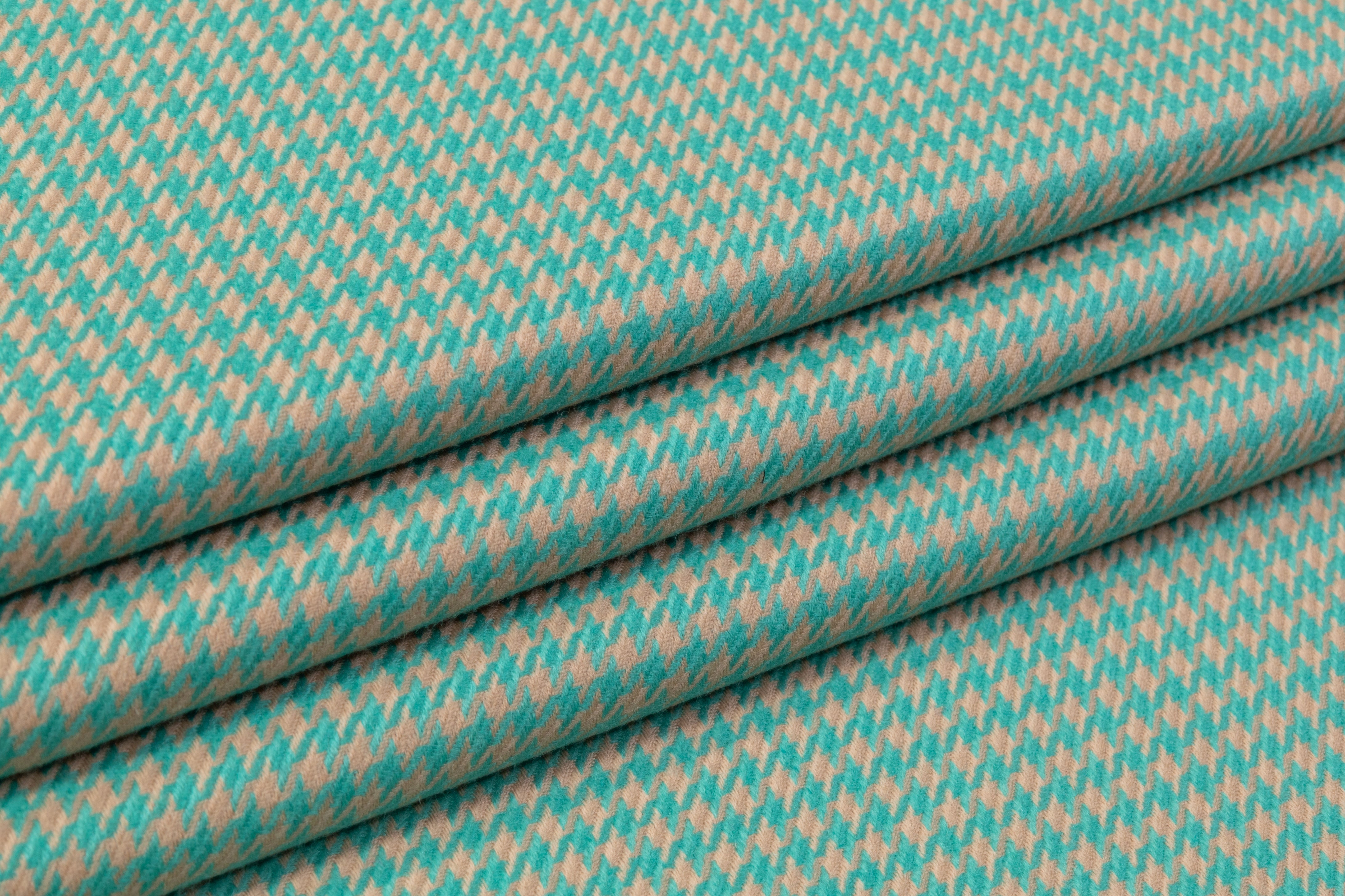 Houndstooth Italian Wool Suiting - Green / Tan