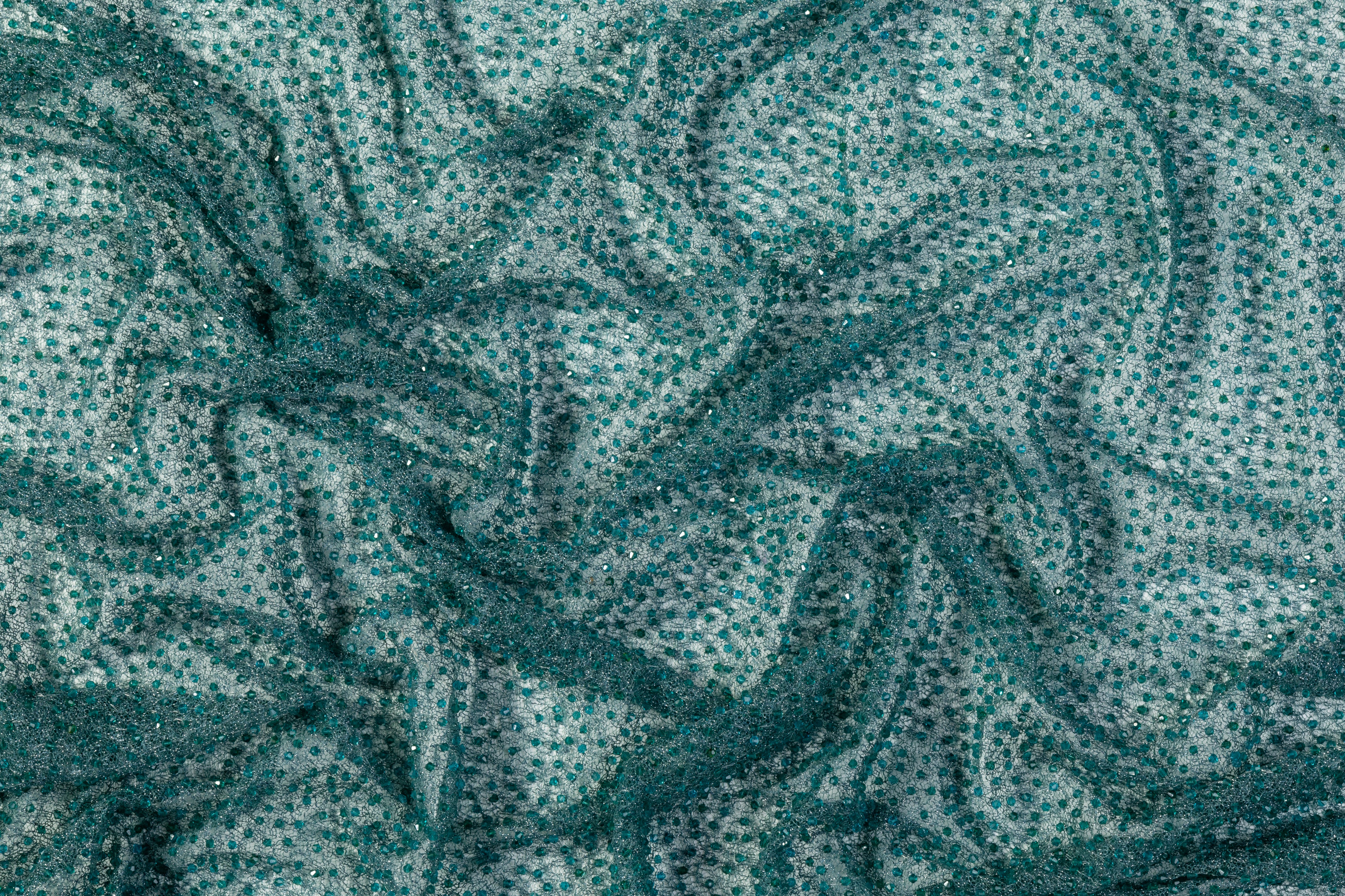 Handmade Crystal Beaded Lace - Teal