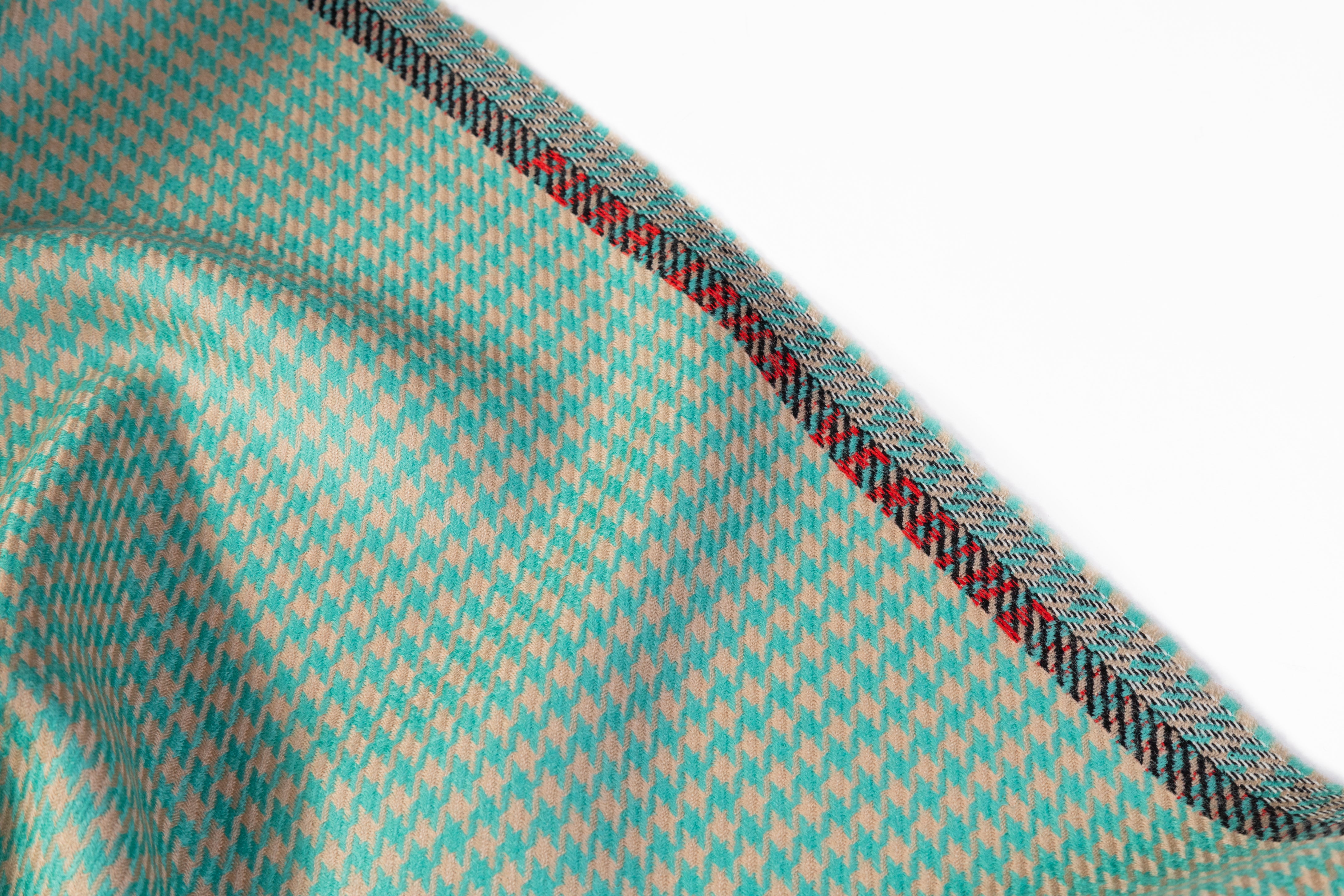 Houndstooth Italian Wool Suiting - Green / Tan