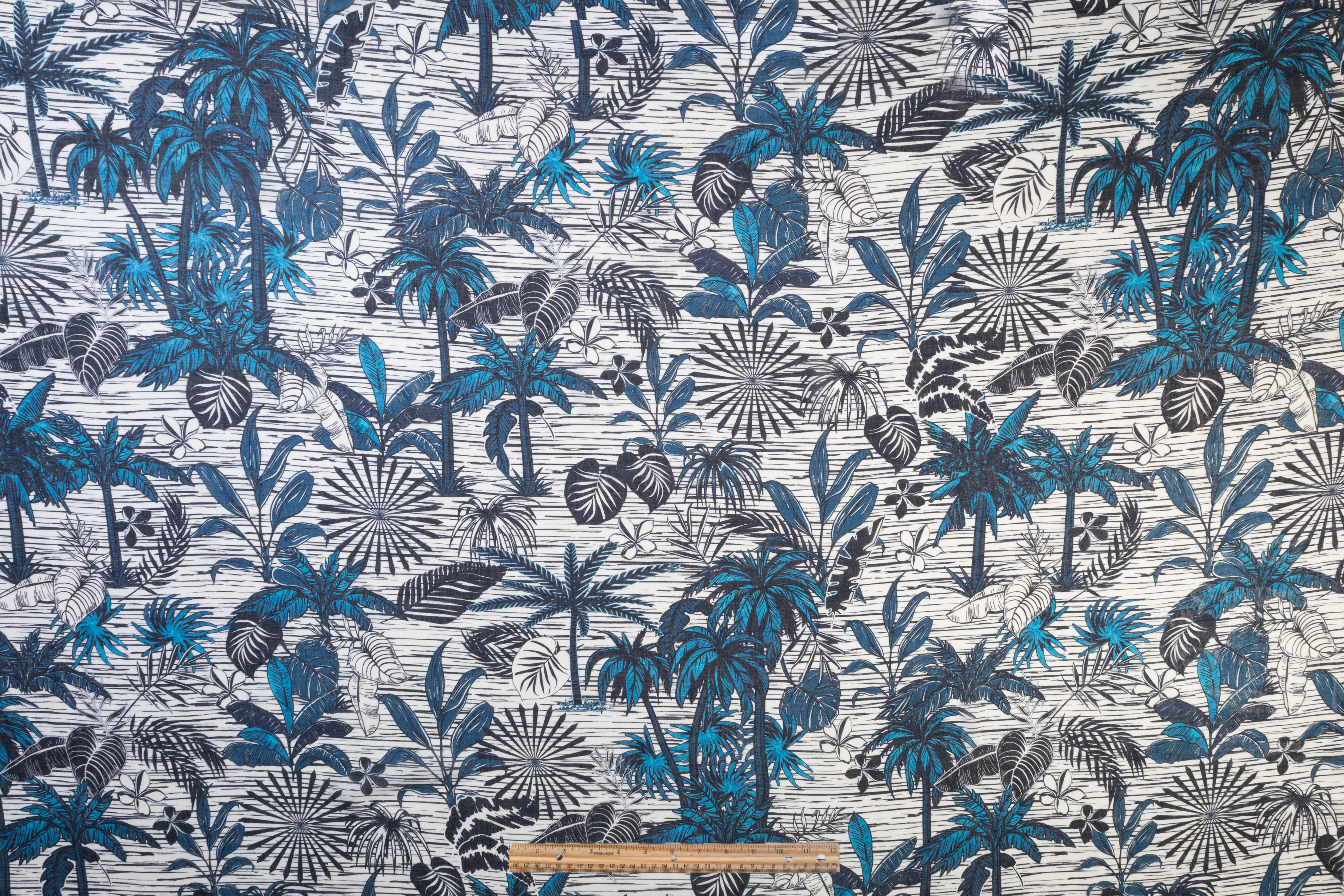 Tropical Italian Viscose Voile - Blue / White