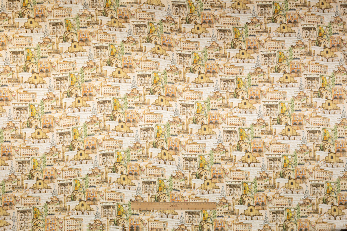 Italian Landmarks Printed Italian Silk Charmeuse - Beige
