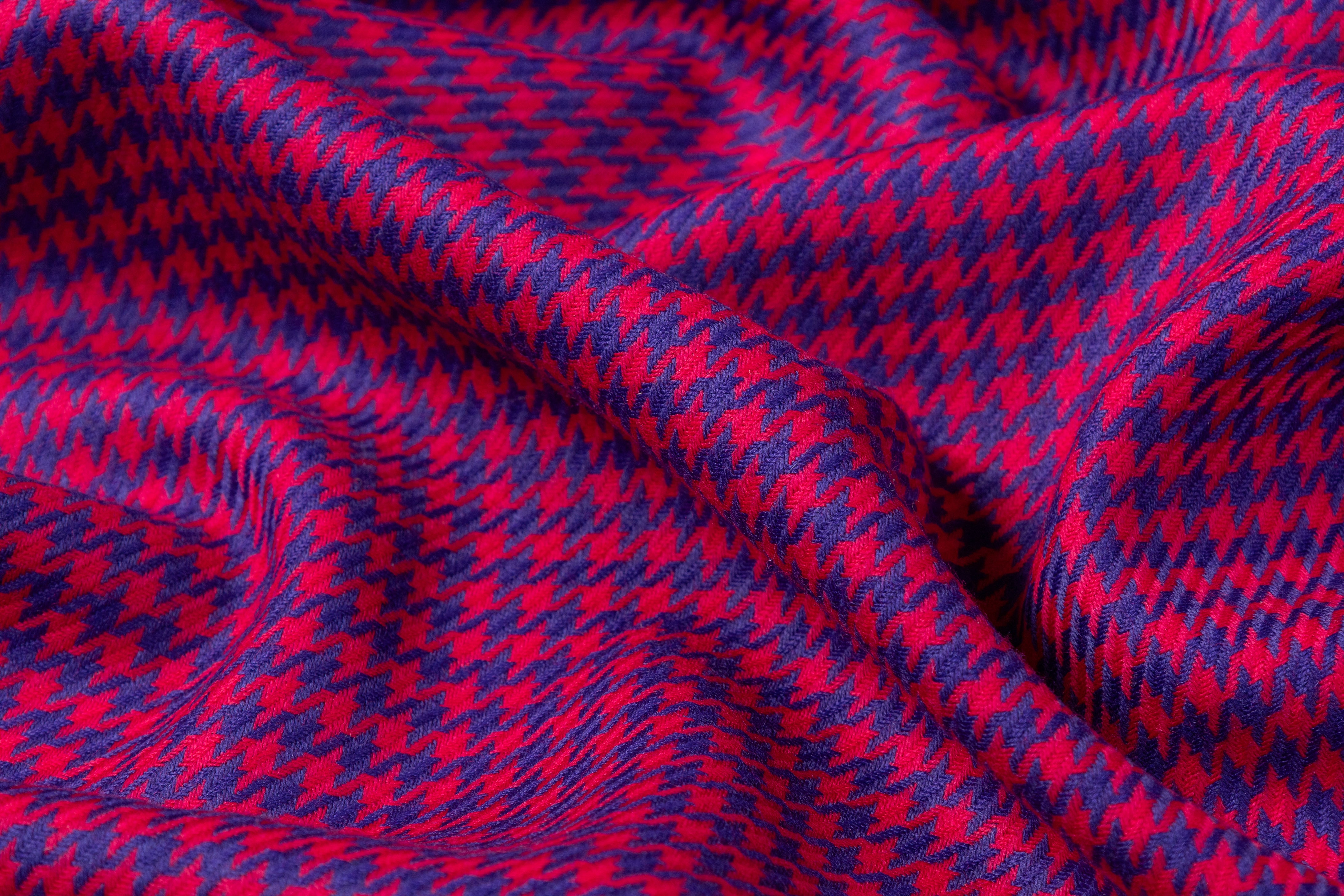 Houndstooth Italian Wool Suiting - Purple / Magenta