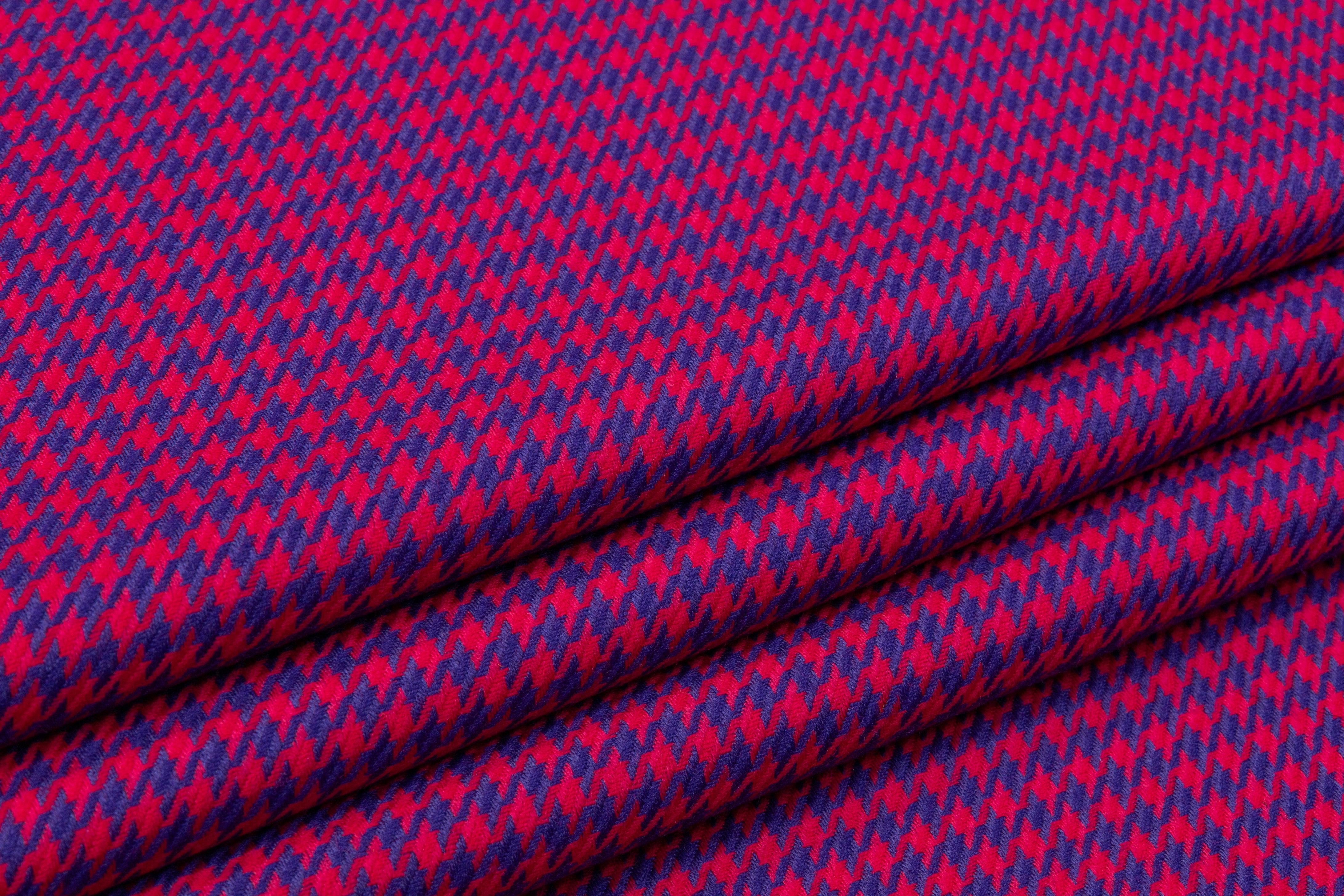 Houndstooth Italian Wool Suiting - Purple / Magenta