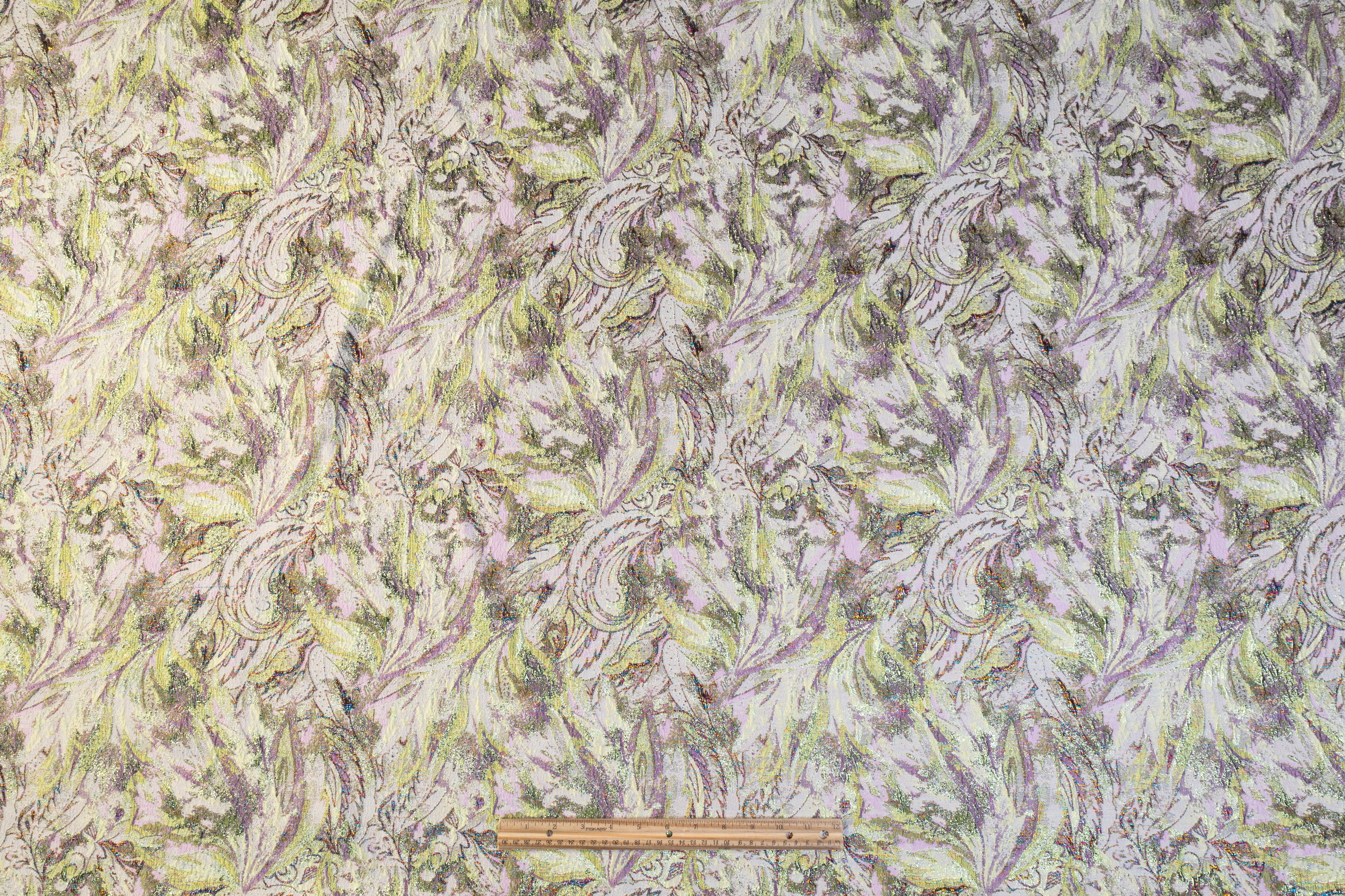 Abstract Paisley Metallic Cloqué Brocade - Lavender / Green