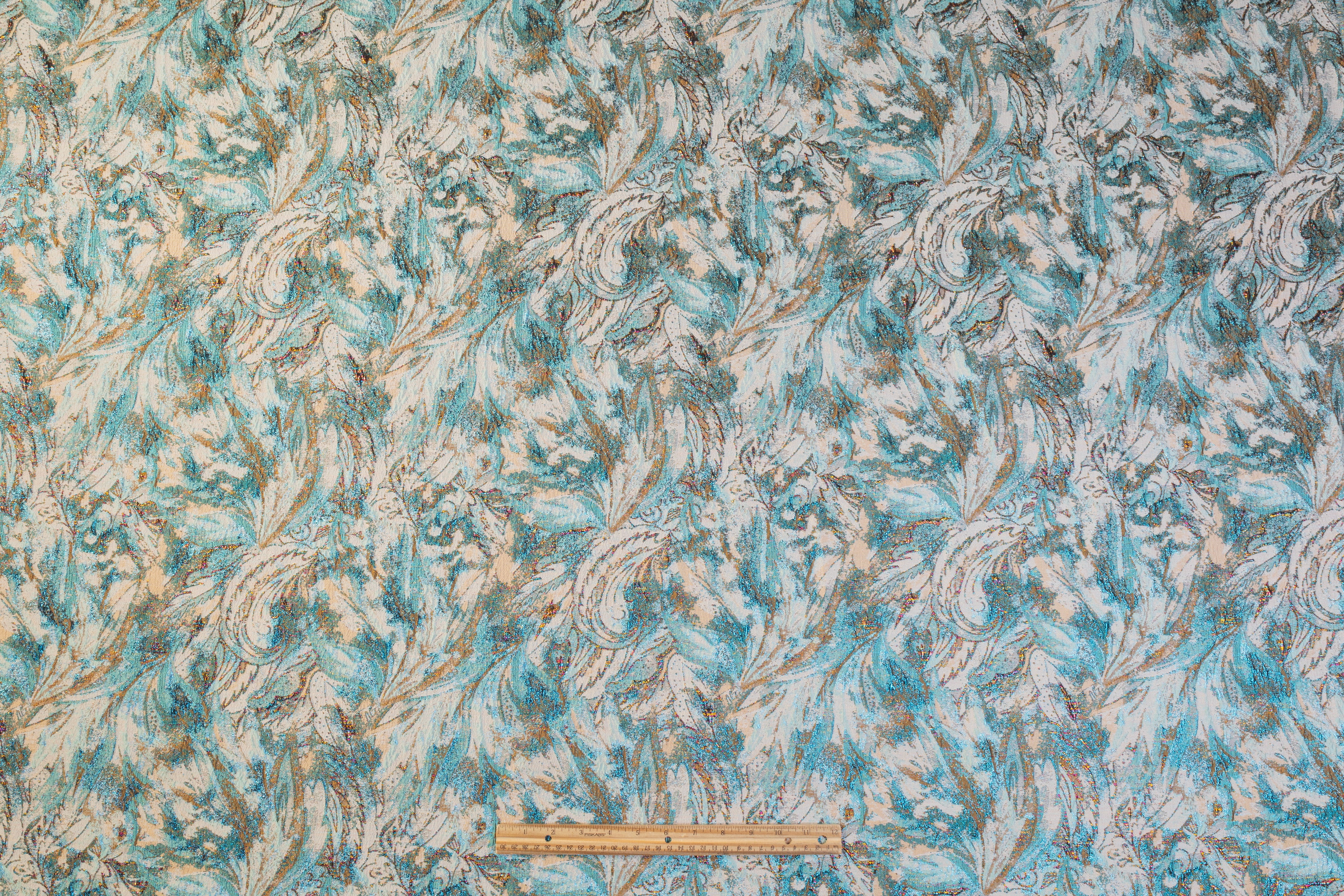 Abstract Paisley Metallic Cloqué Brocade - Turquoise