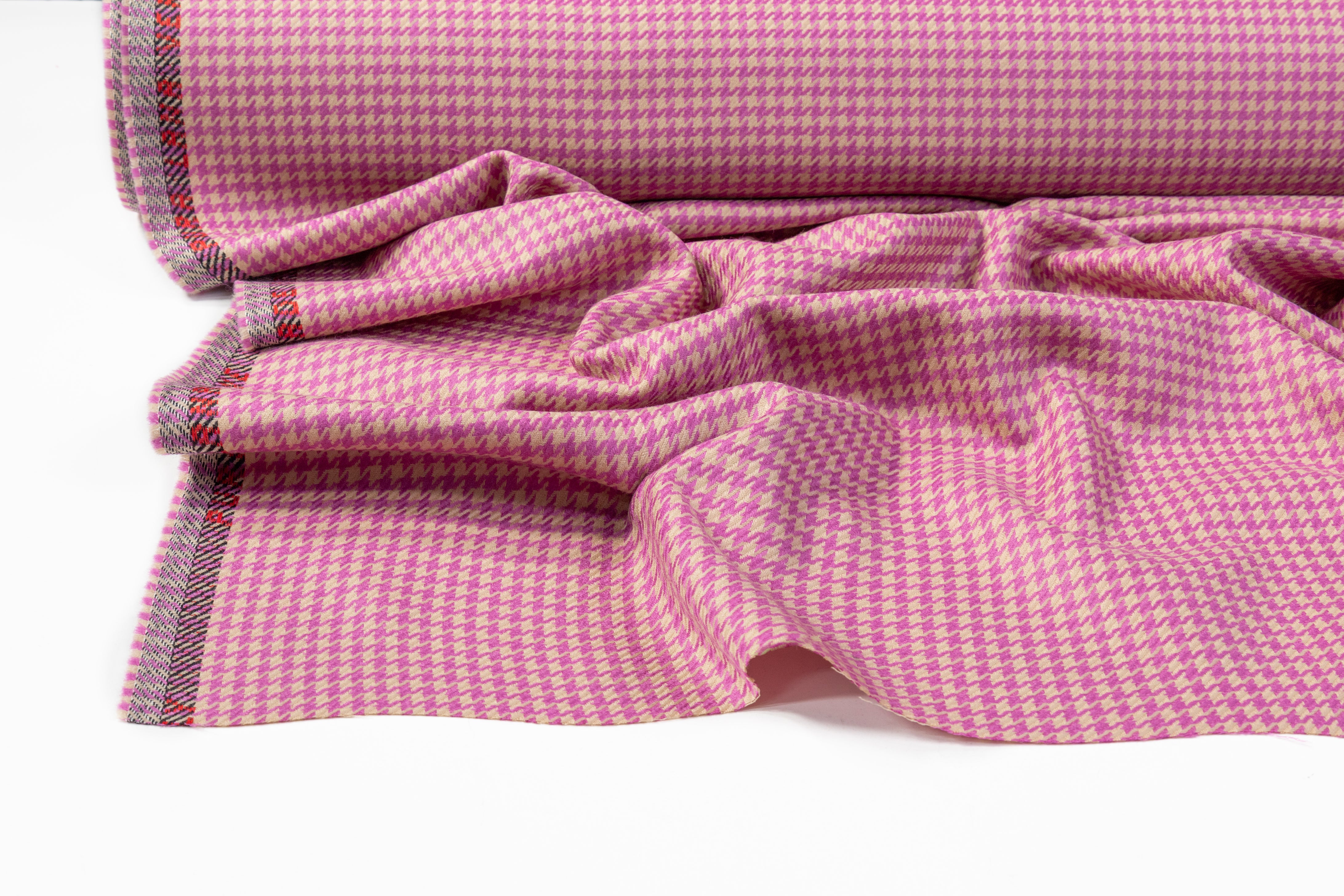Houndstooth Italian Wool Suiting - Orchid / Tan