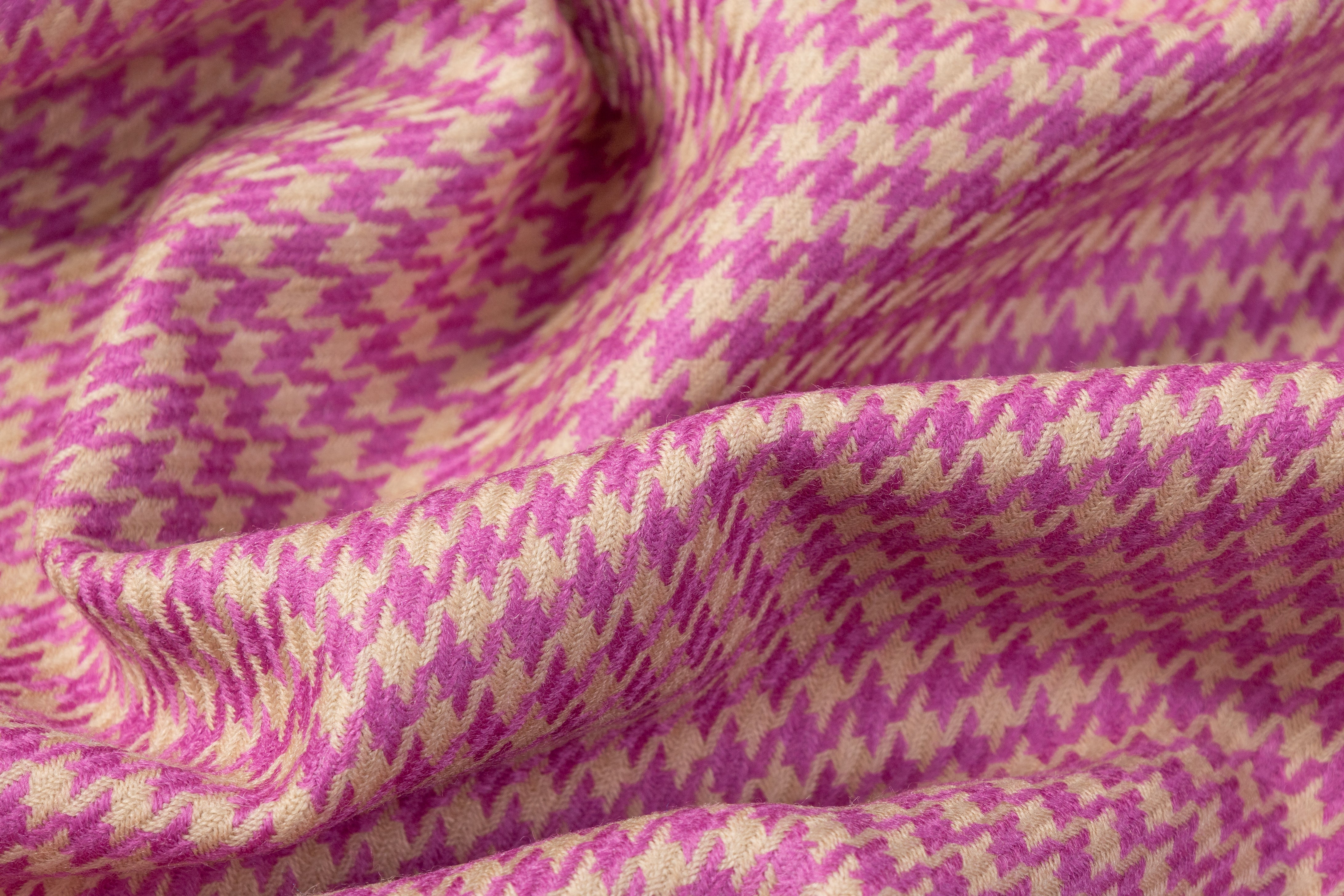 Houndstooth Italian Wool Suiting - Orchid / Tan