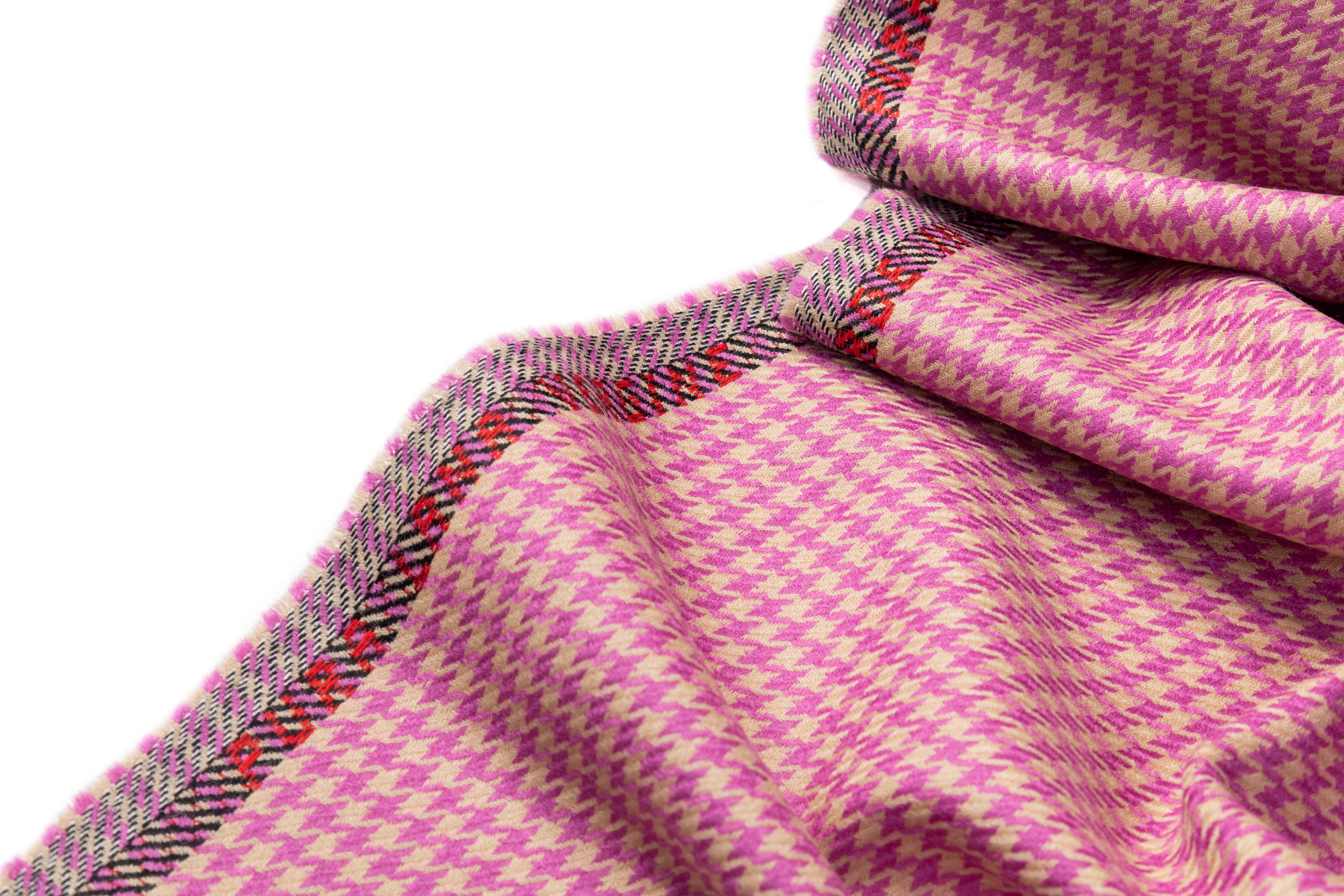 Houndstooth Italian Wool Suiting - Orchid / Tan