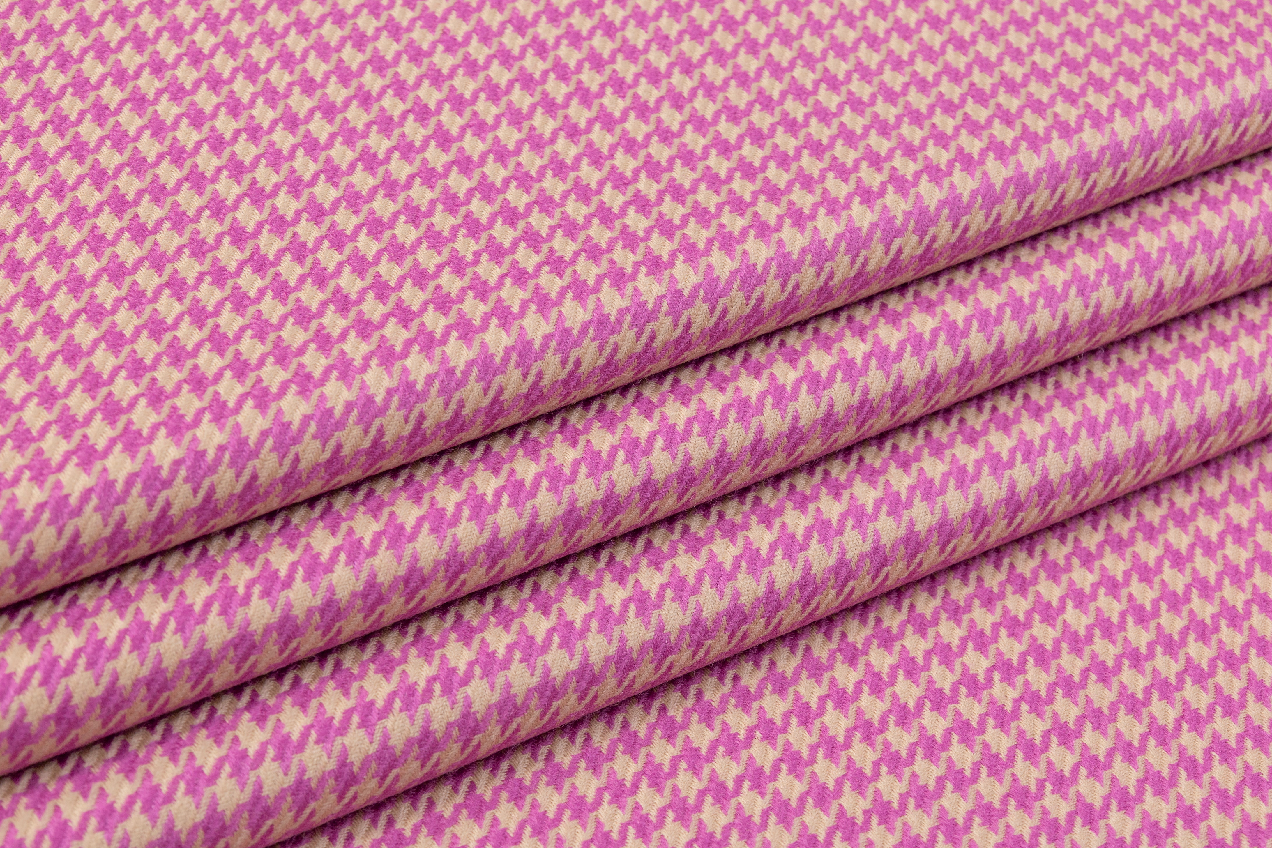 Houndstooth Italian Wool Suiting - Orchid / Tan