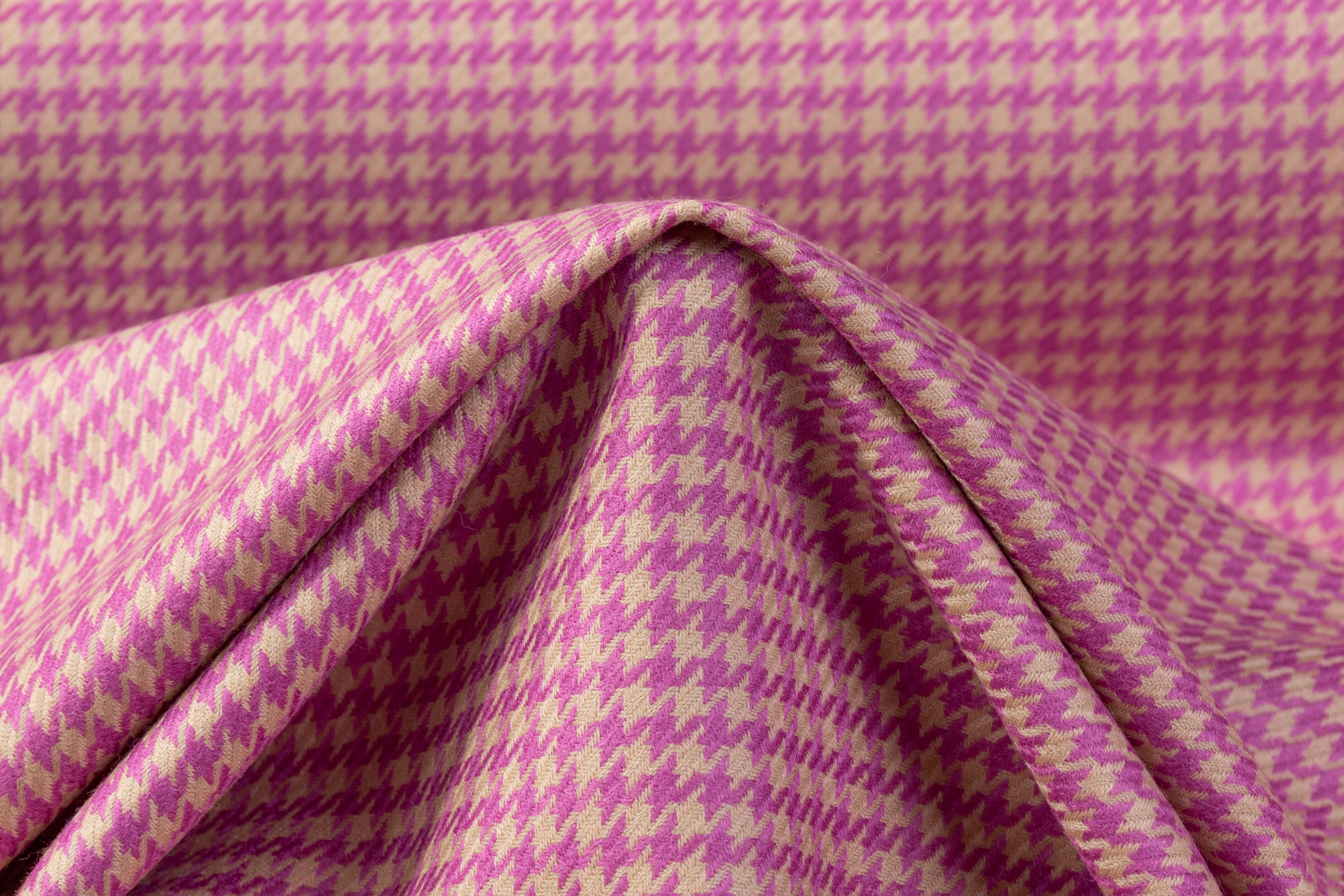 Houndstooth Italian Wool Suiting - Orchid / Tan