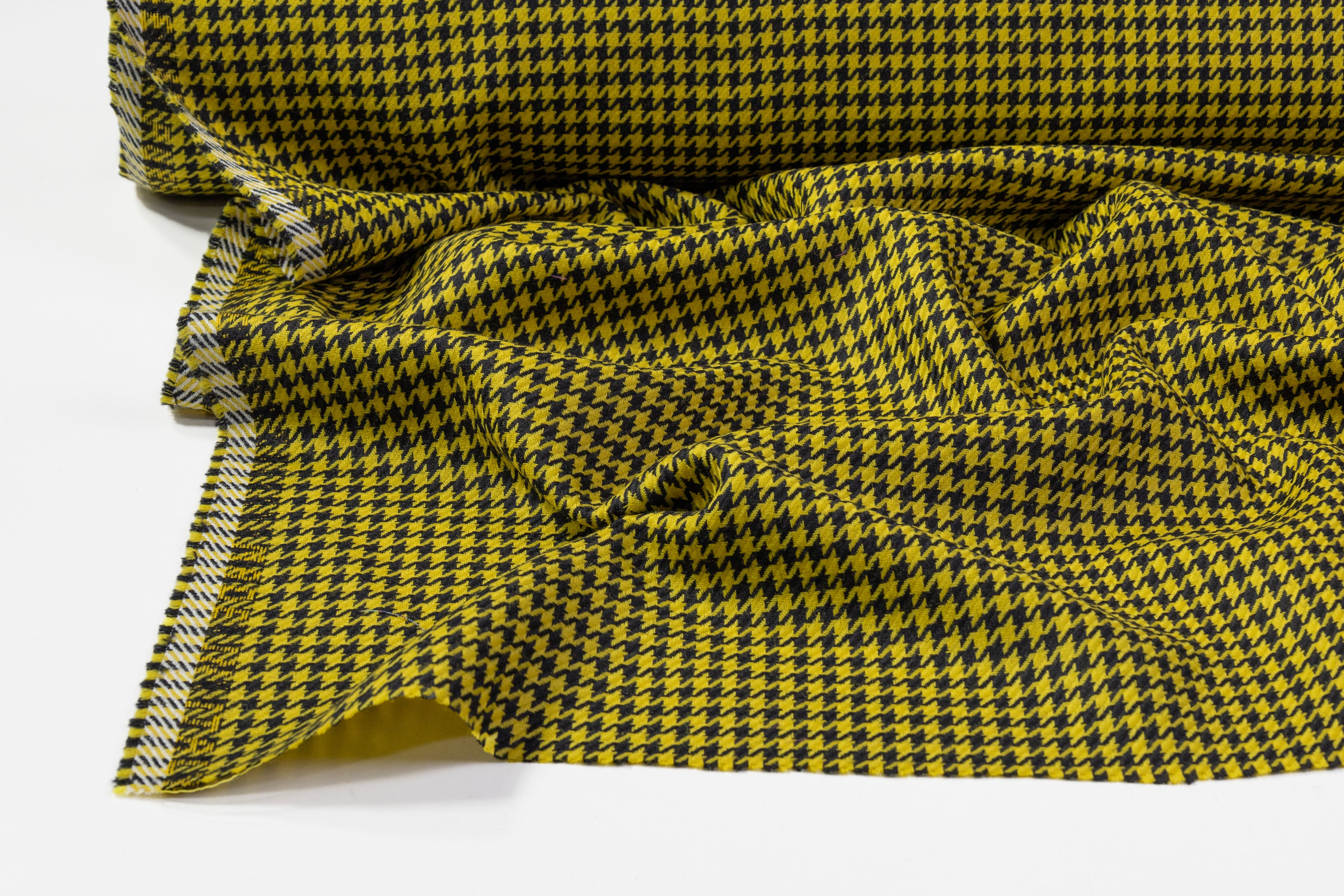 Houndstooth Italian Wool Suiting - Black / Yellow