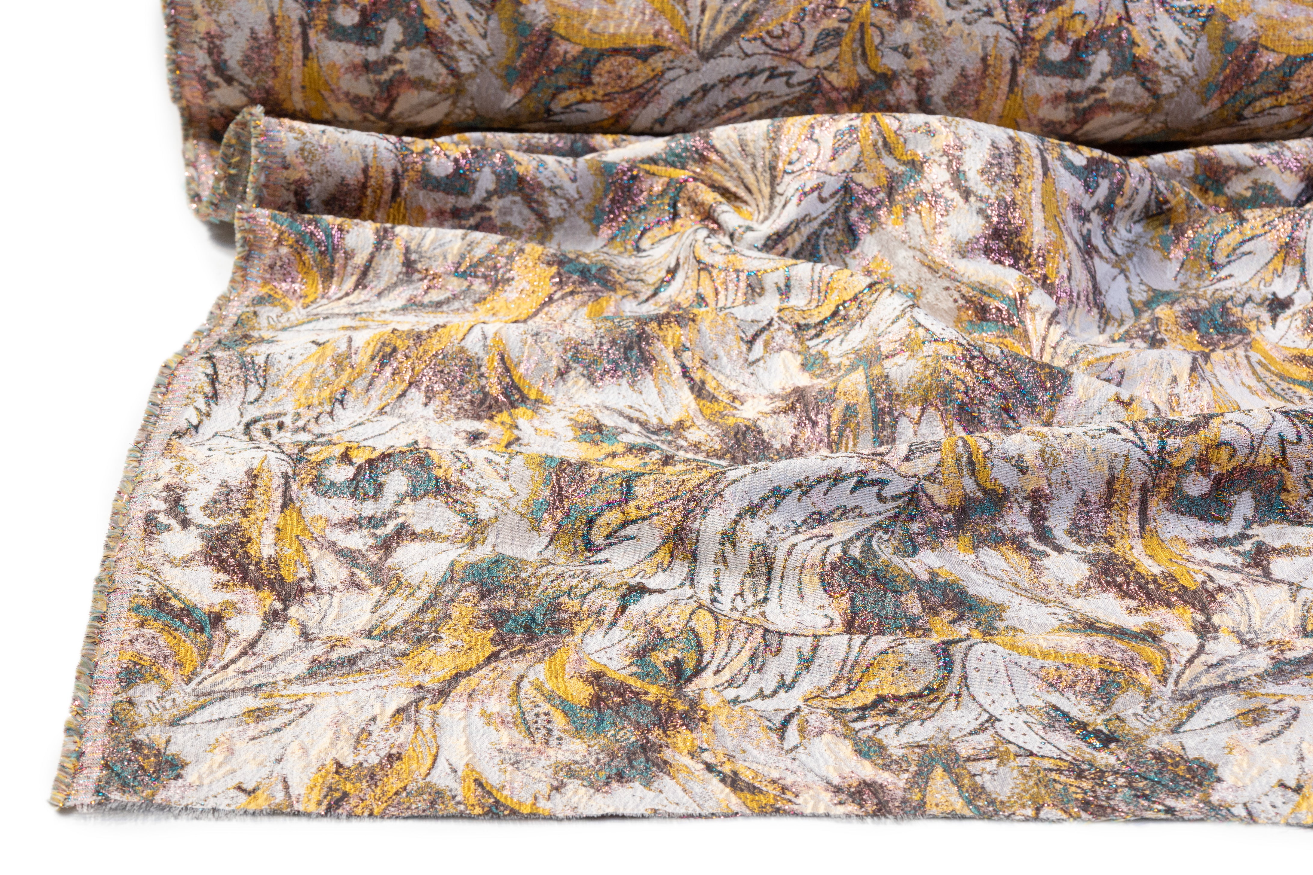 Abstract Paisley Metallic Cloqué Brocade - Yellow / Teal