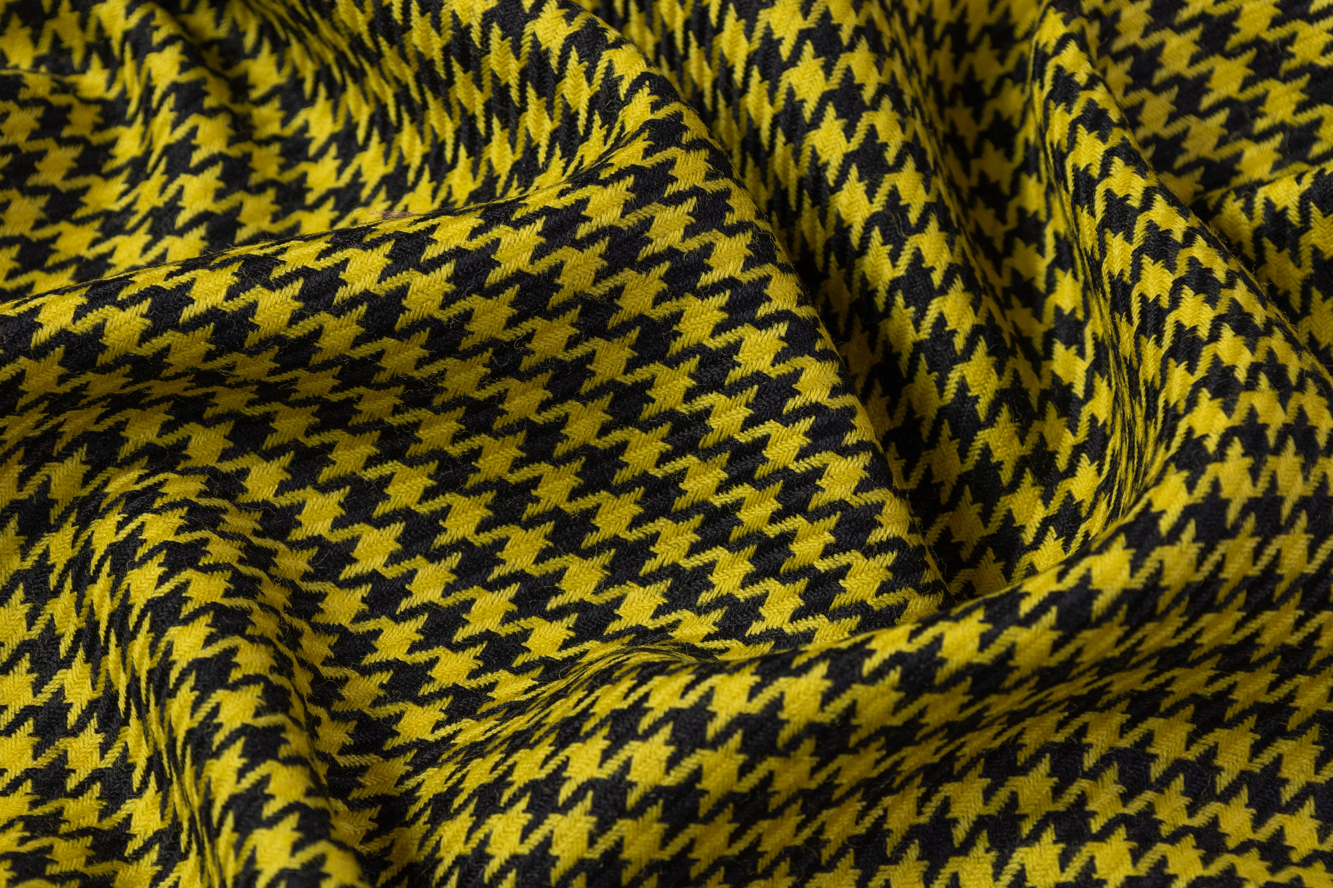 Houndstooth Italian Wool Suiting - Black / Yellow