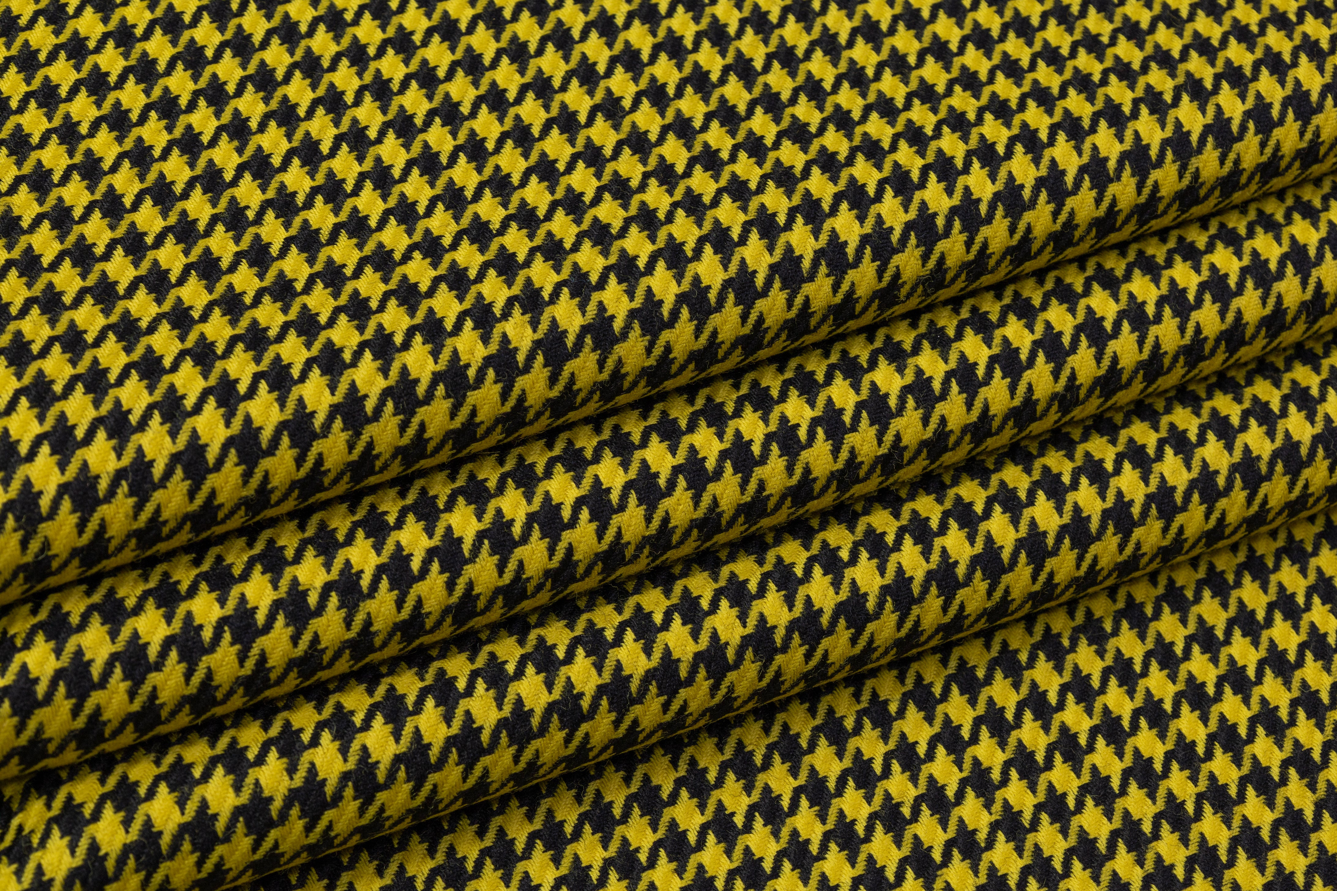 Houndstooth Italian Wool Suiting - Black / Yellow