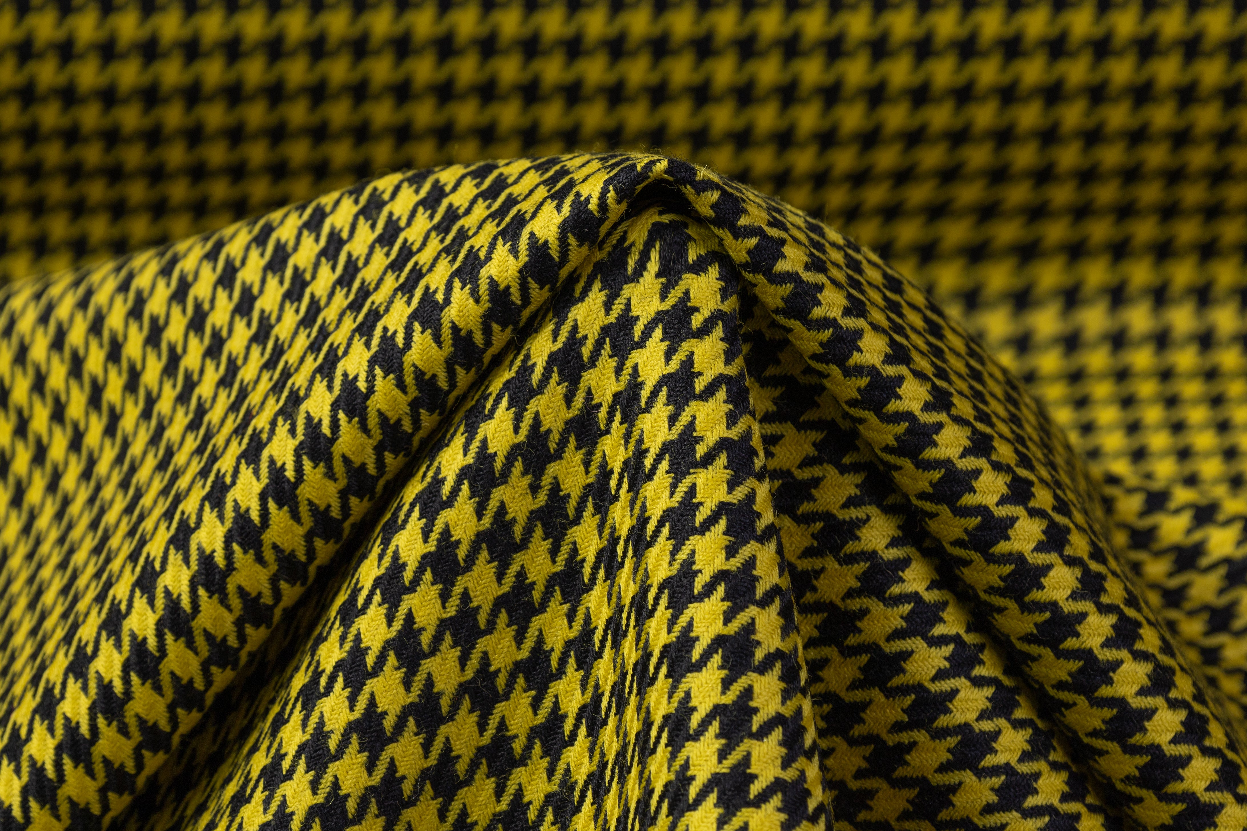Houndstooth Italian Wool Suiting - Black / Yellow