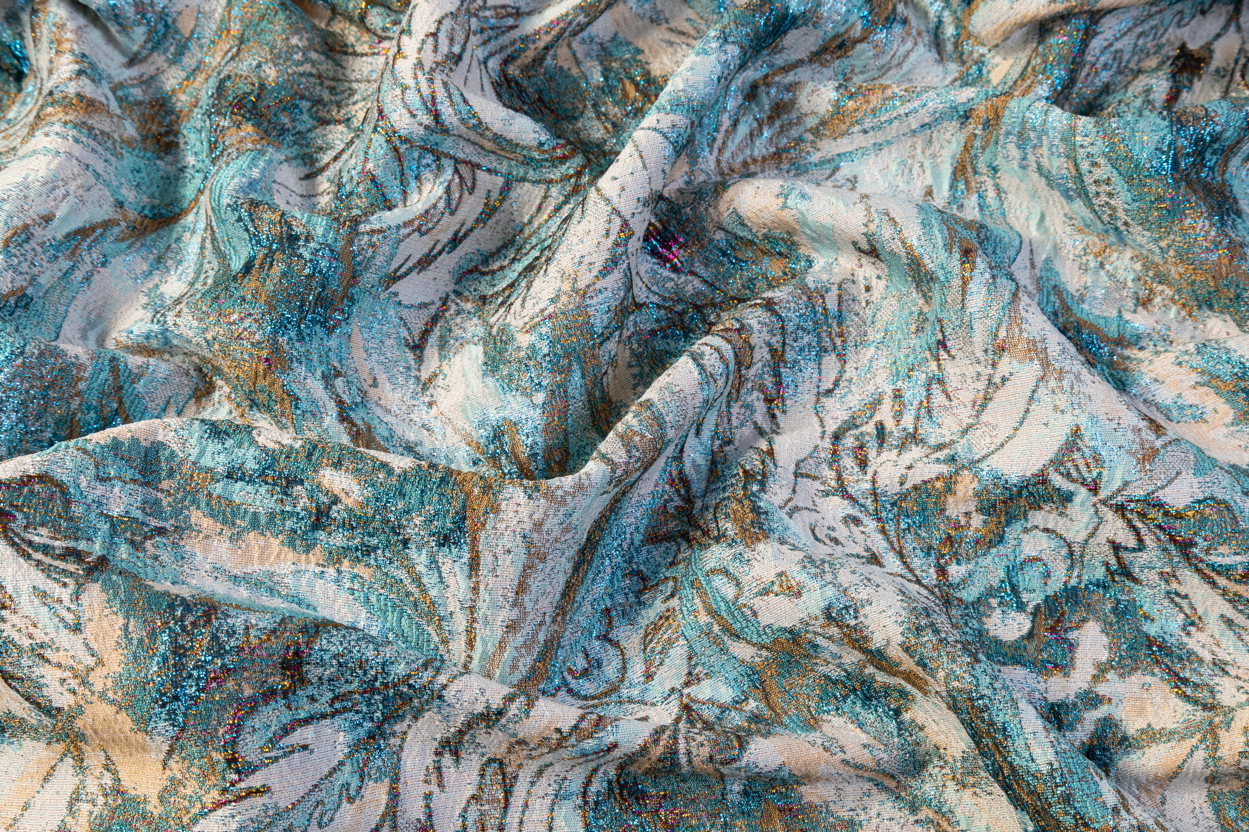 Abstract Paisley Metallic Cloqué Brocade - Turquoise