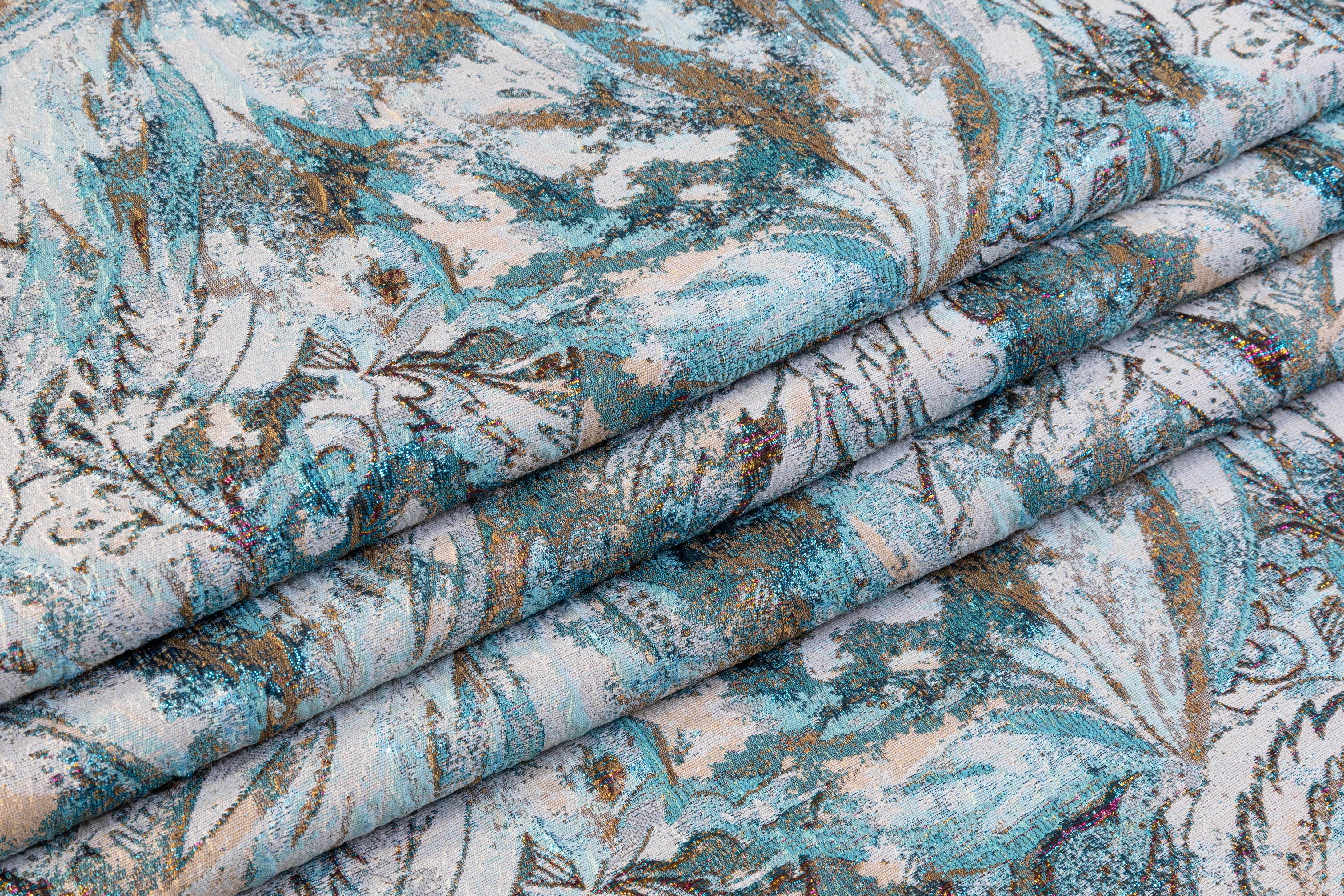 Abstract Paisley Metallic Cloqué Brocade - Turquoise