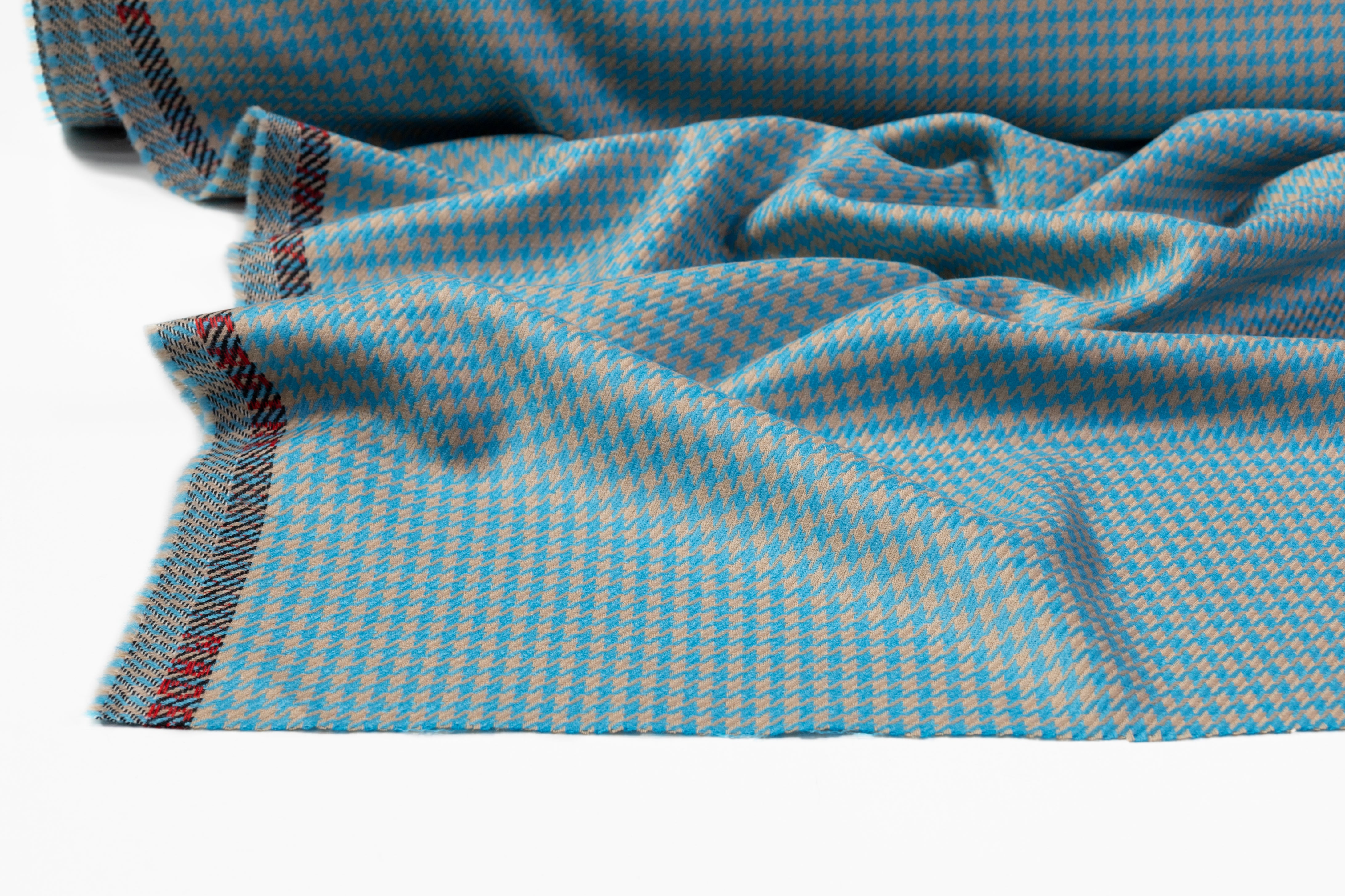 Houndstooth Italian Wool Suiting - Blue / Tan