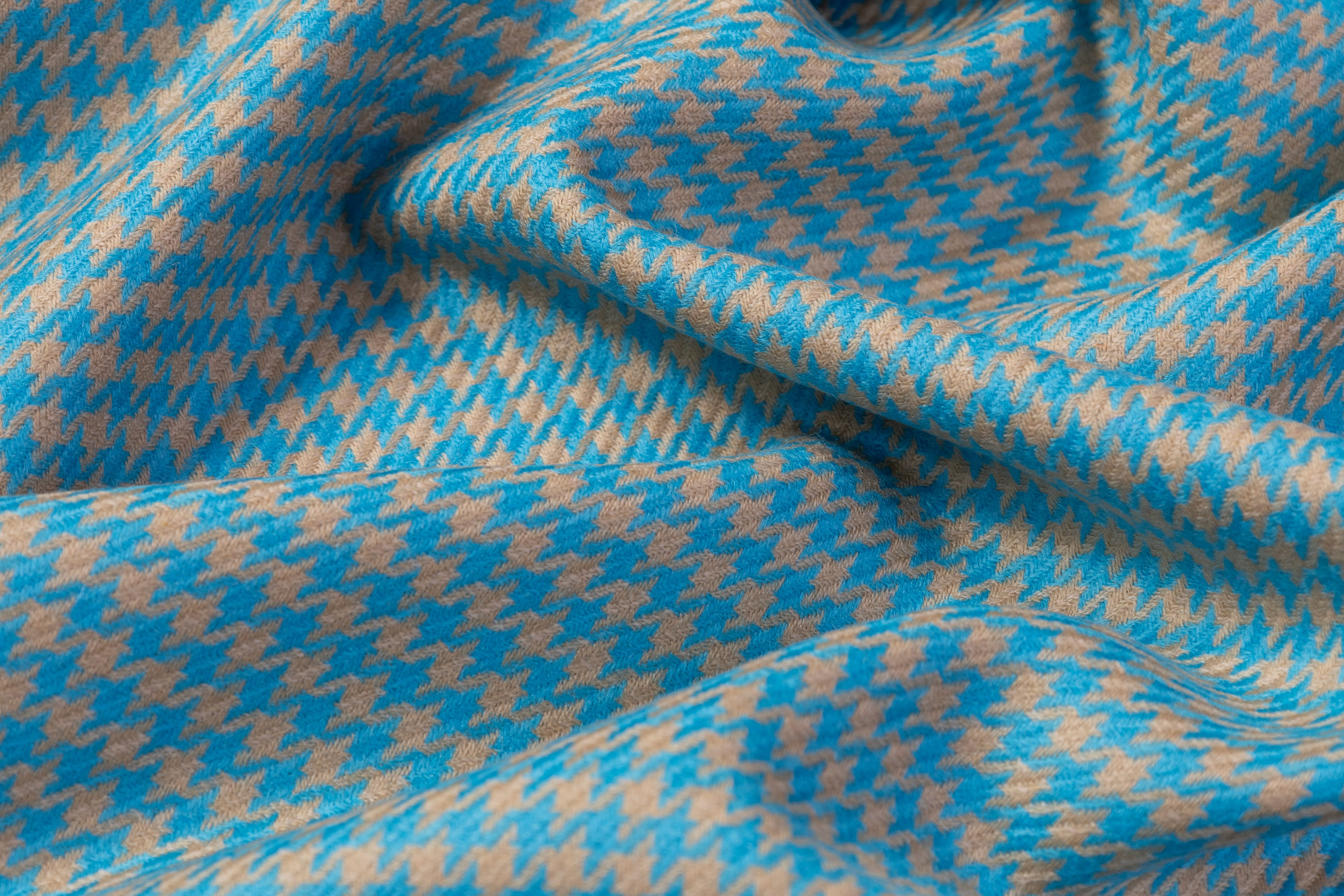 Houndstooth Italian Wool Suiting - Blue / Tan
