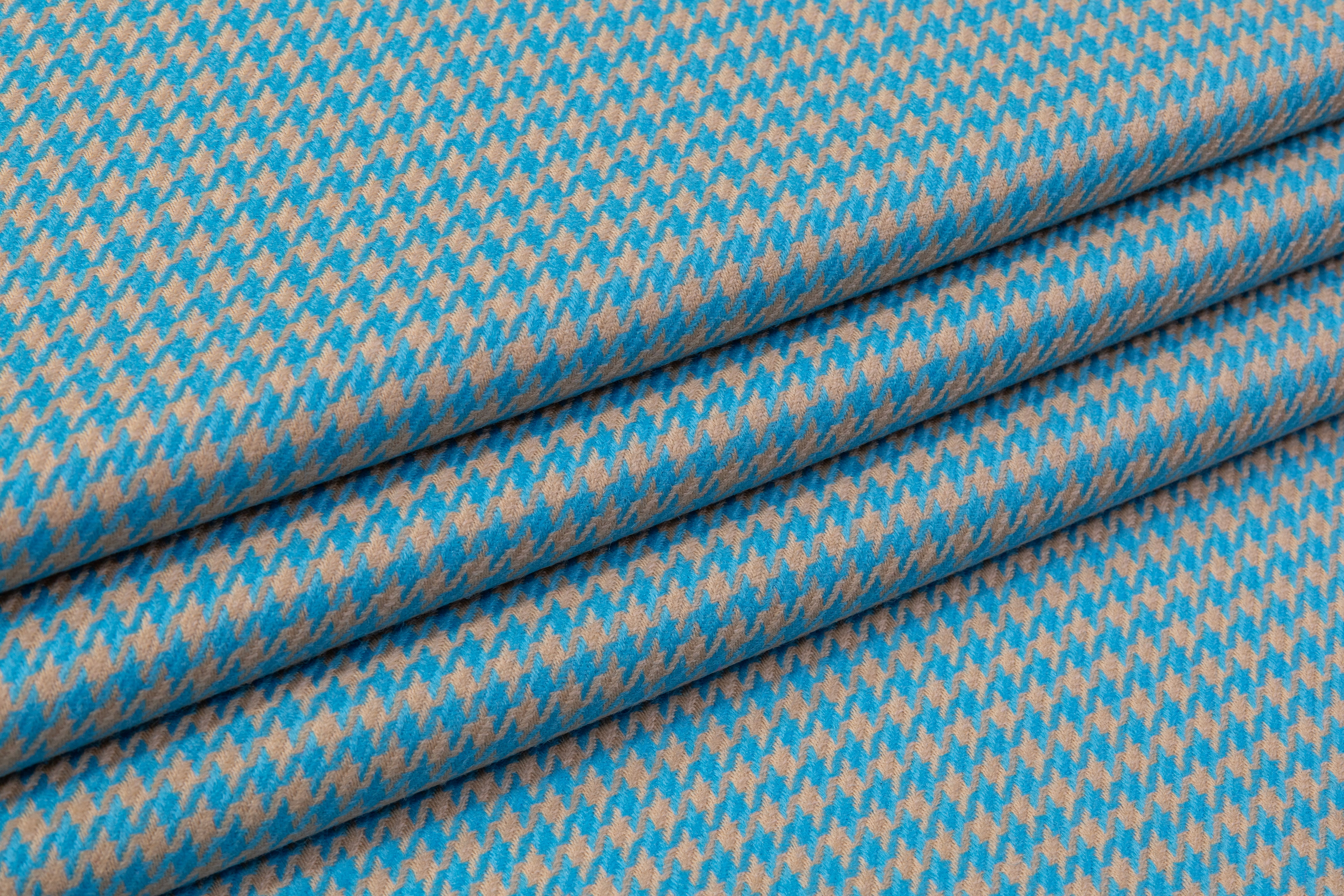 Houndstooth Italian Wool Suiting - Blue / Tan