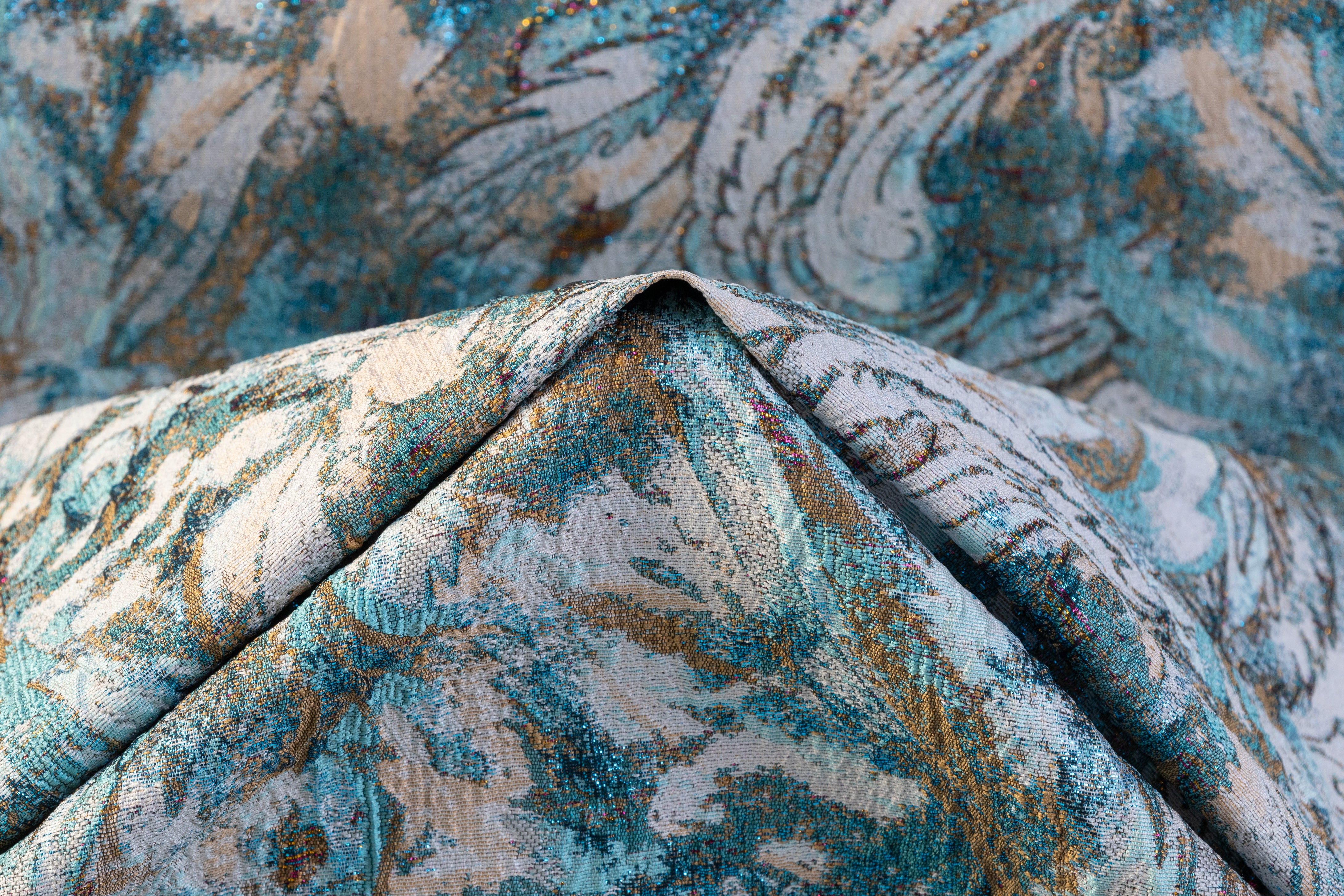 Abstract Paisley Metallic Cloqué Brocade - Turquoise