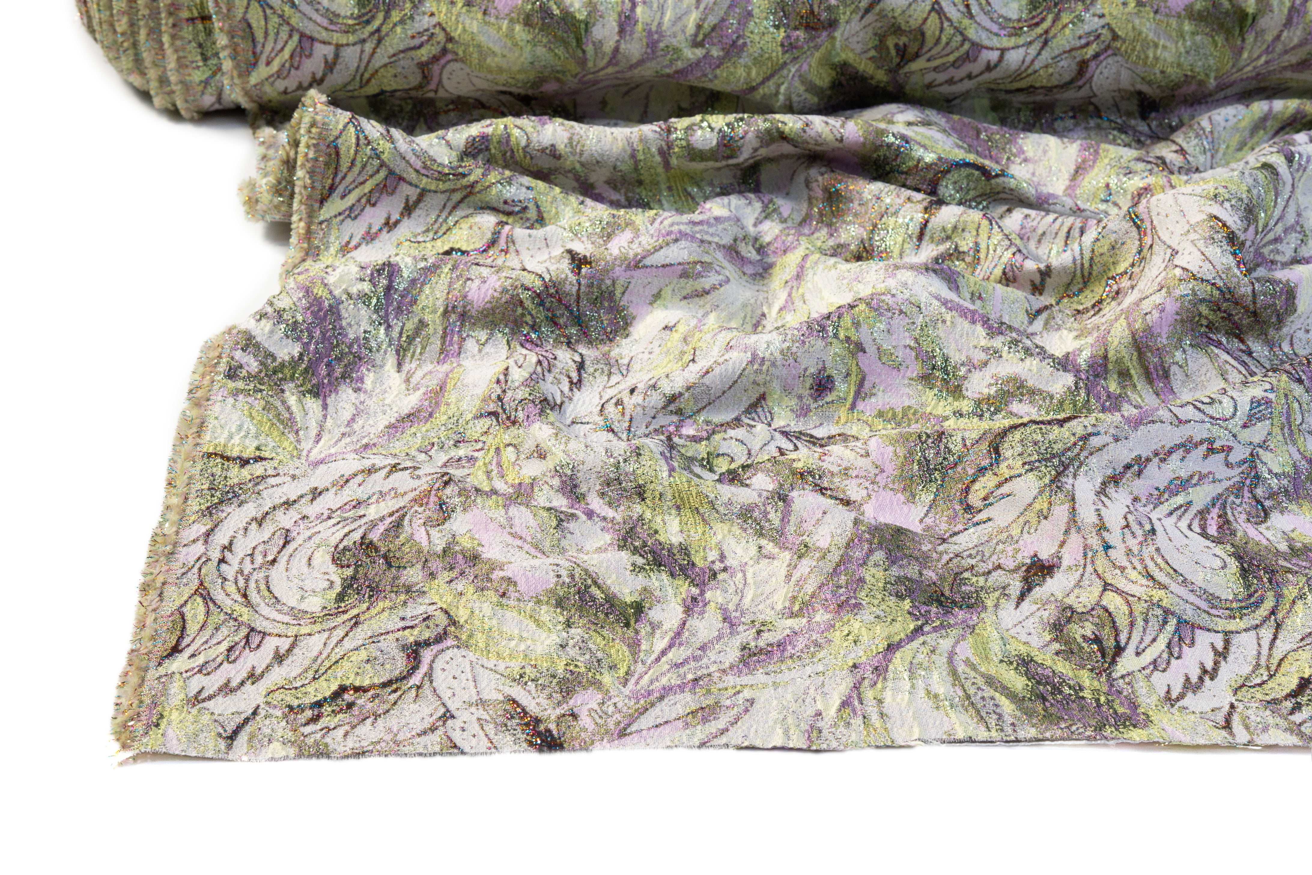 Abstract Paisley Metallic Cloqué Brocade - Lavender / Green