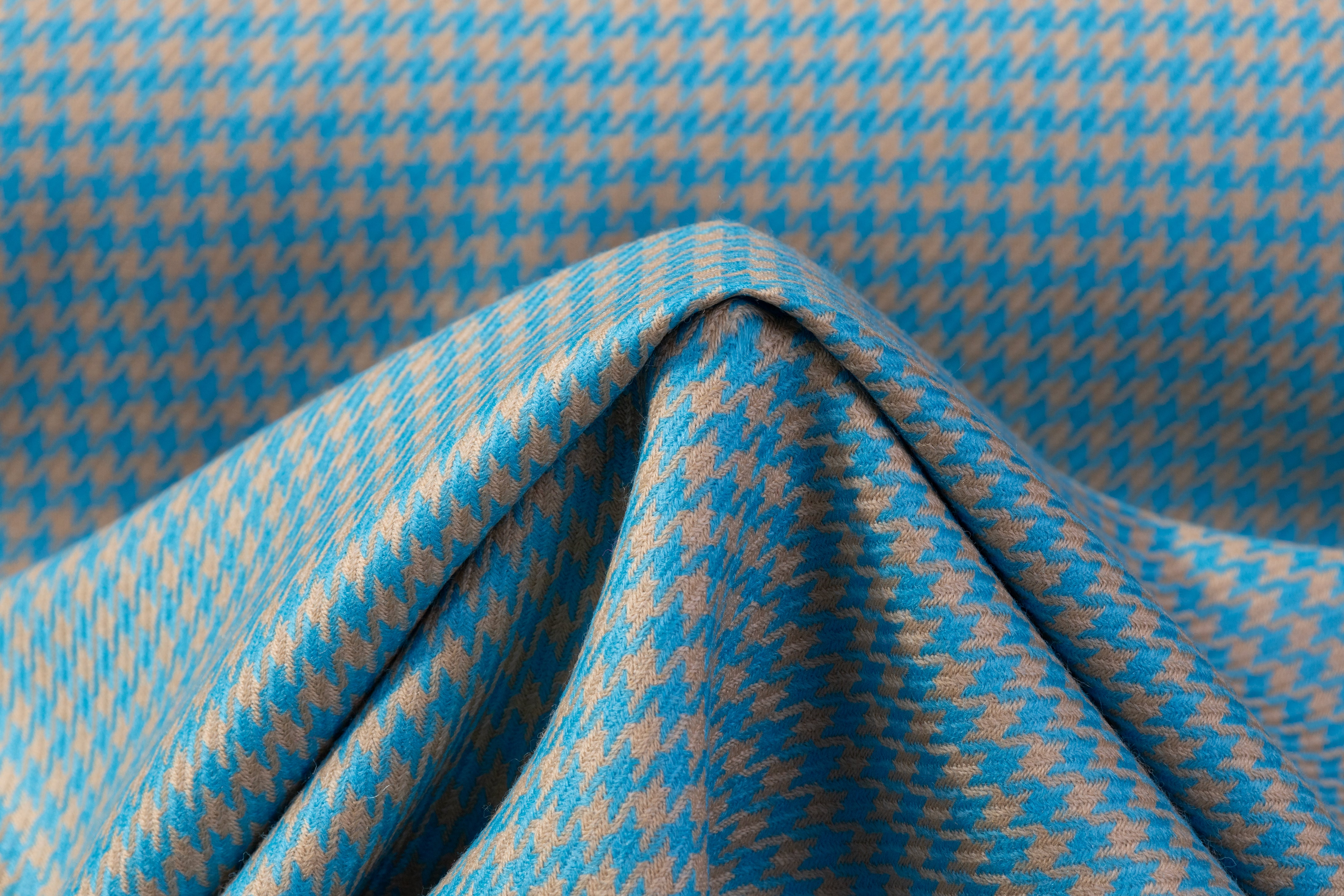 Houndstooth Italian Wool Suiting - Blue / Tan