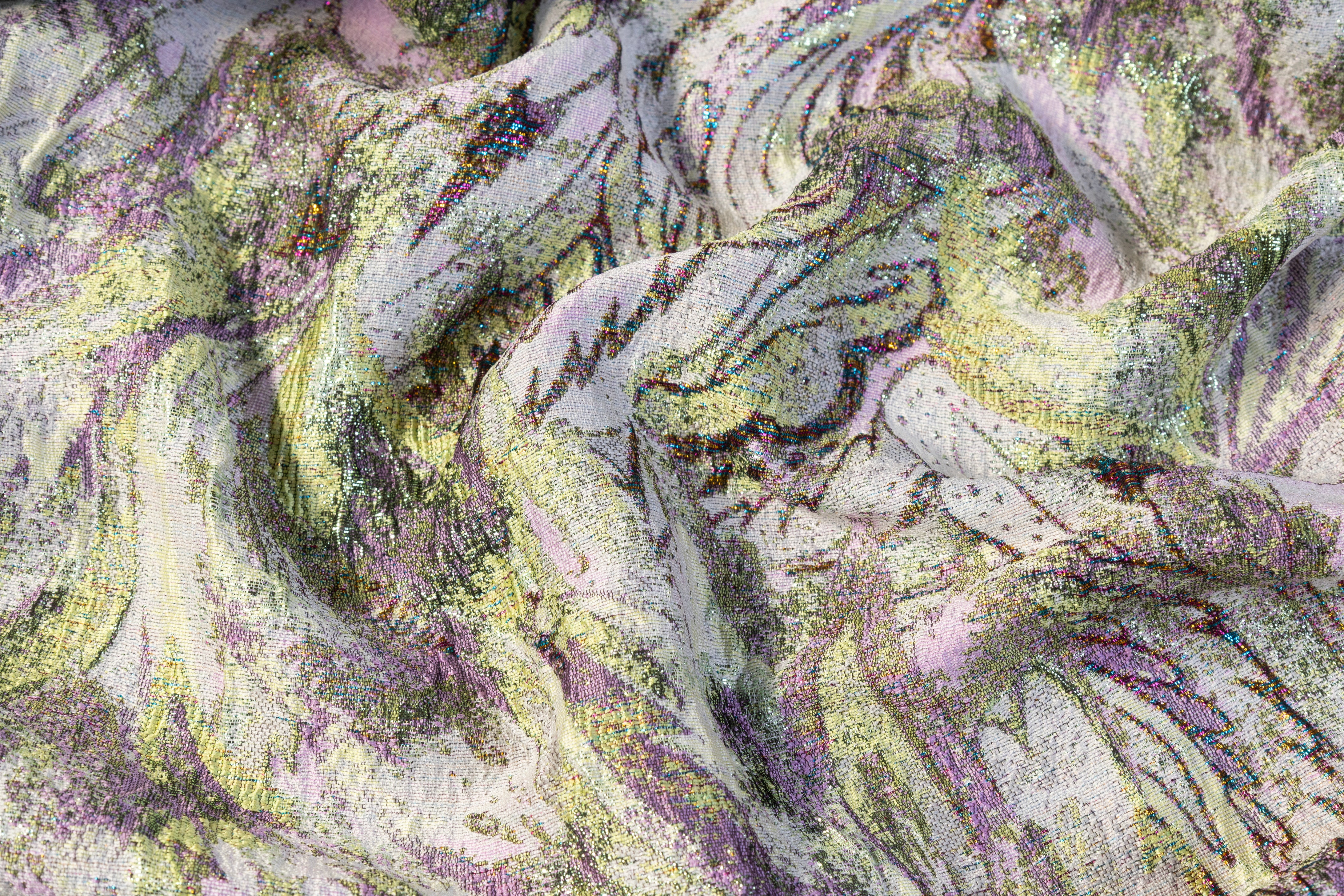 Abstract Paisley Metallic Cloqué Brocade - Lavender / Green