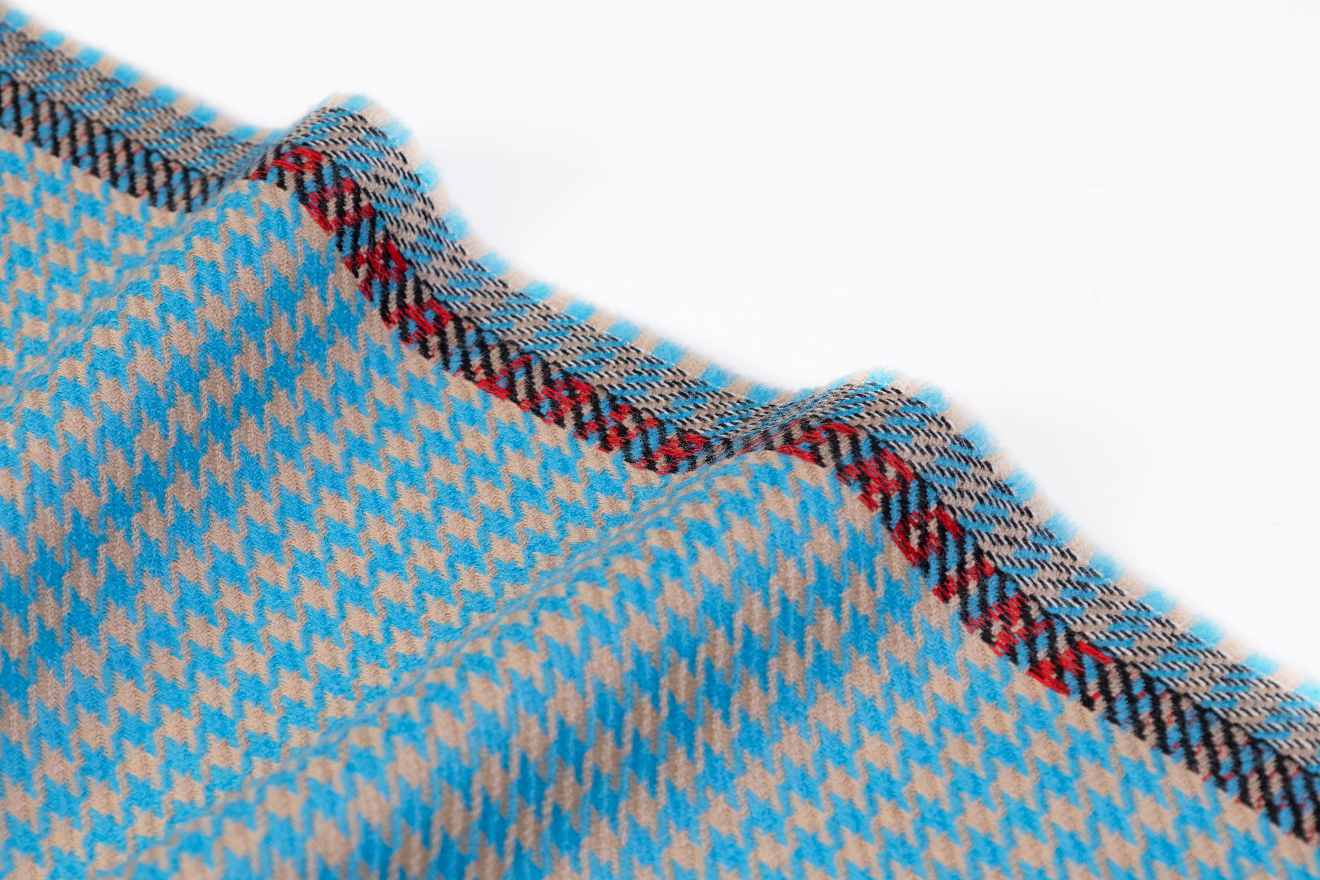 Houndstooth Italian Wool Suiting - Blue / Tan