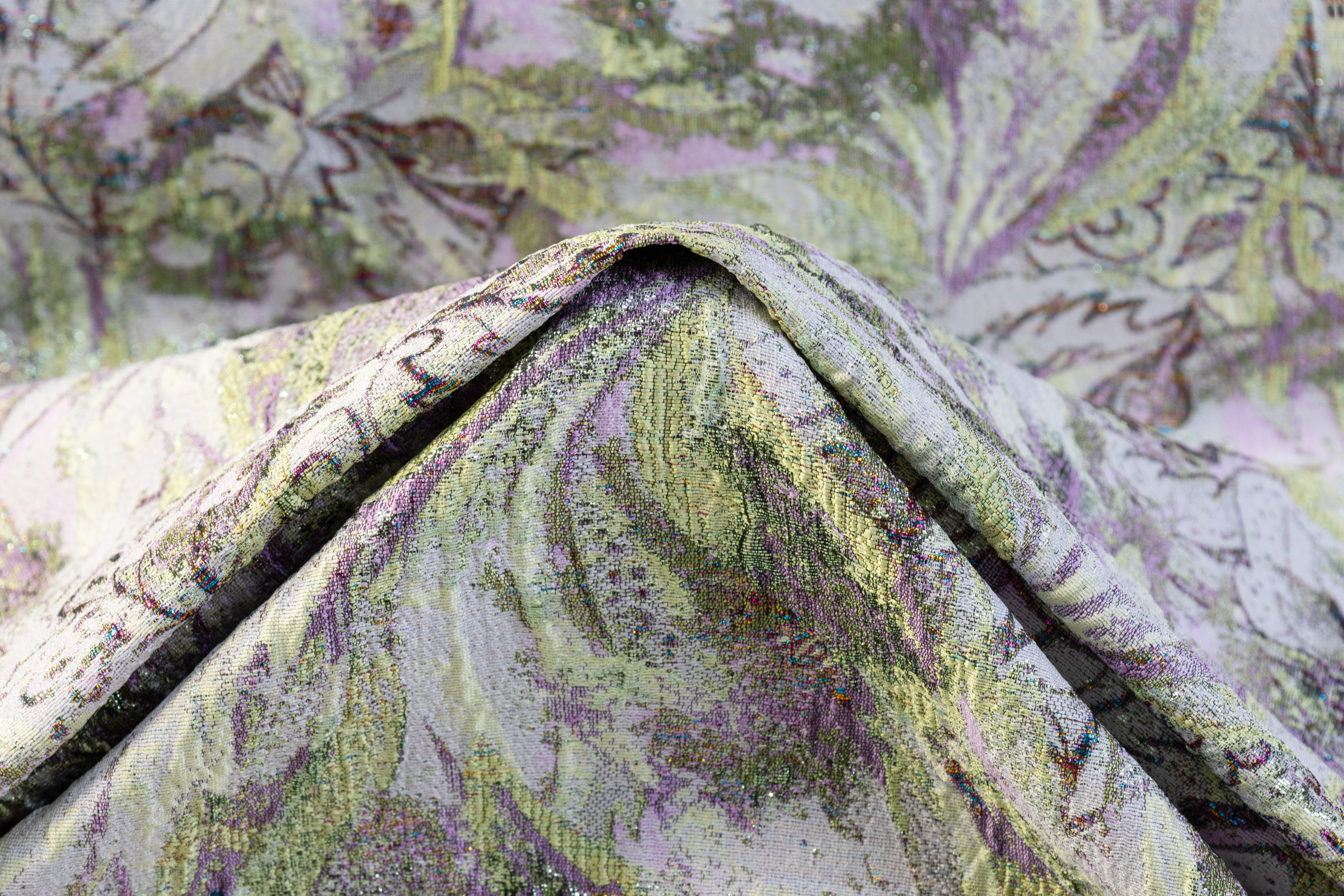Abstract Paisley Metallic Cloqué Brocade - Lavender / Green