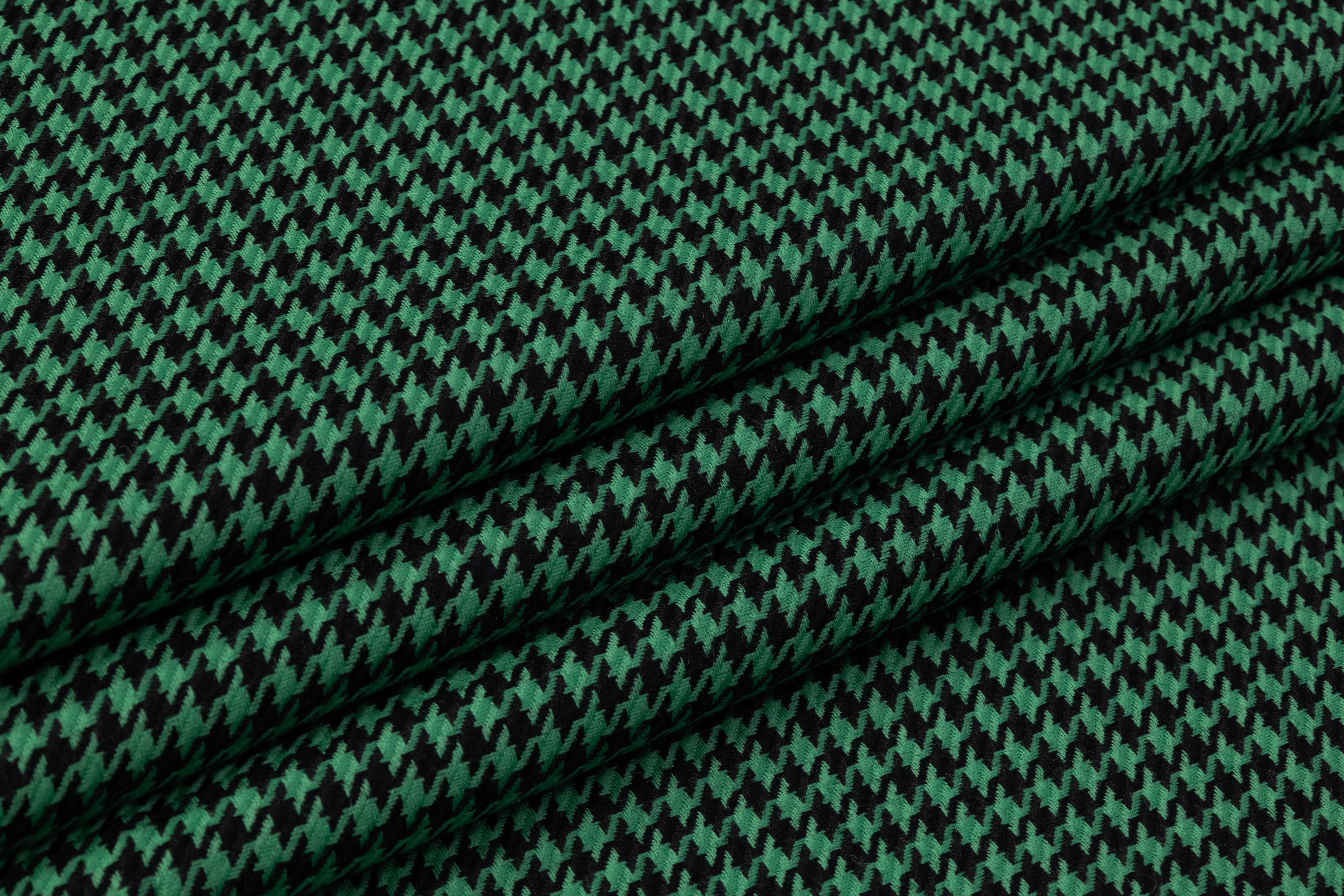 Houndstooth Italian Wool Suiting - Green / Black