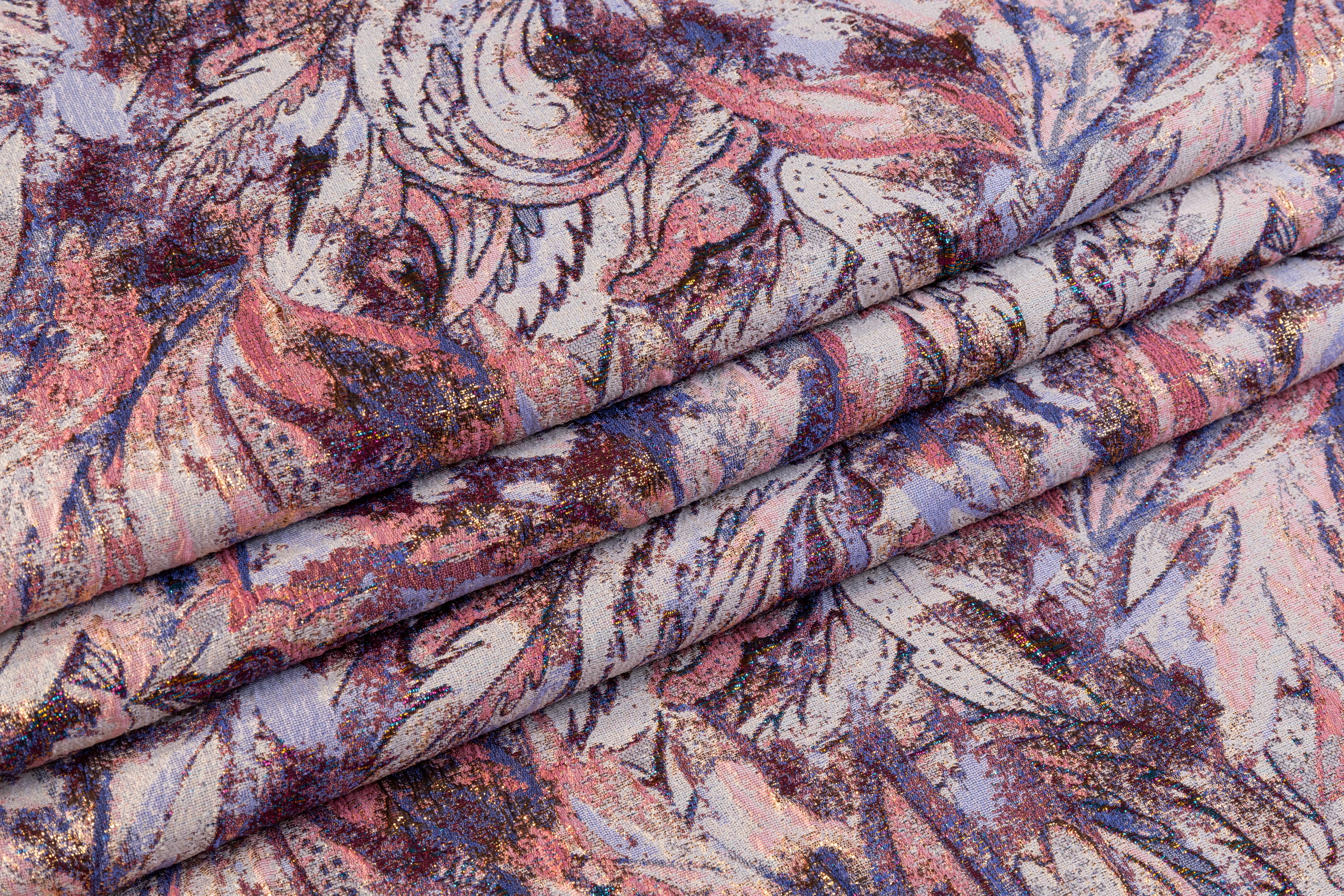Abstract Paisley Metallic Cloqué Brocade - Pink / Blue
