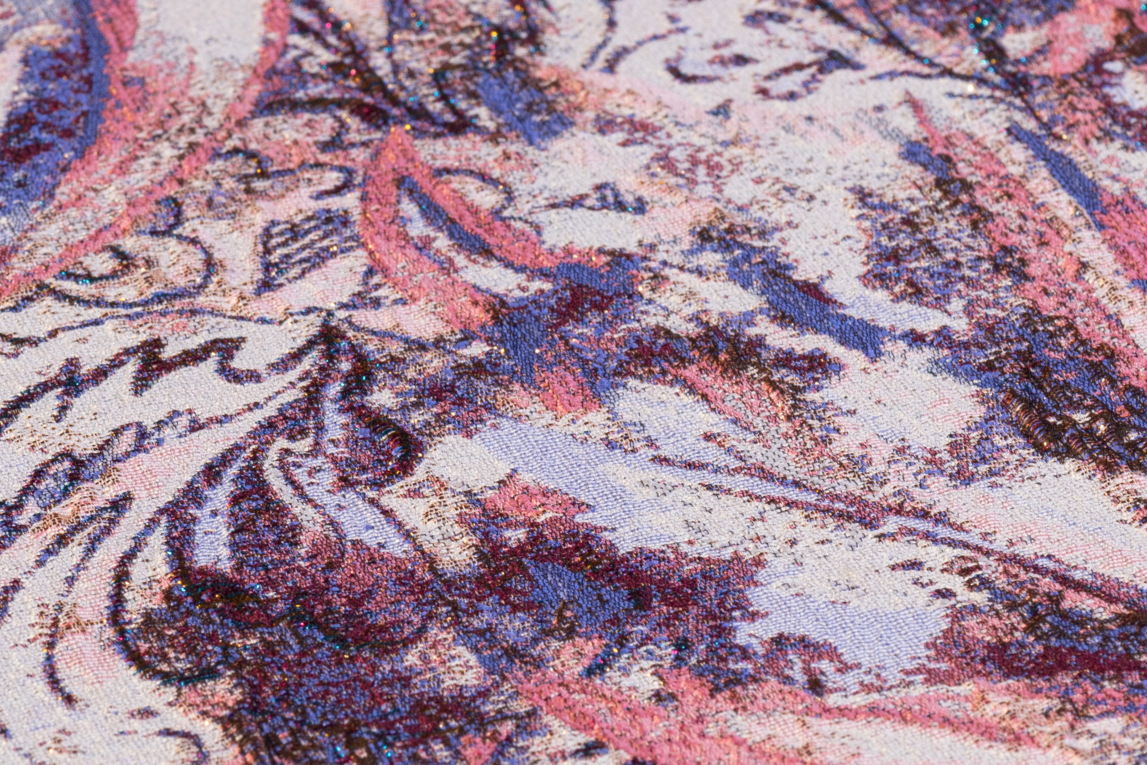 Abstract Paisley Metallic Cloqué Brocade - Pink / Blue