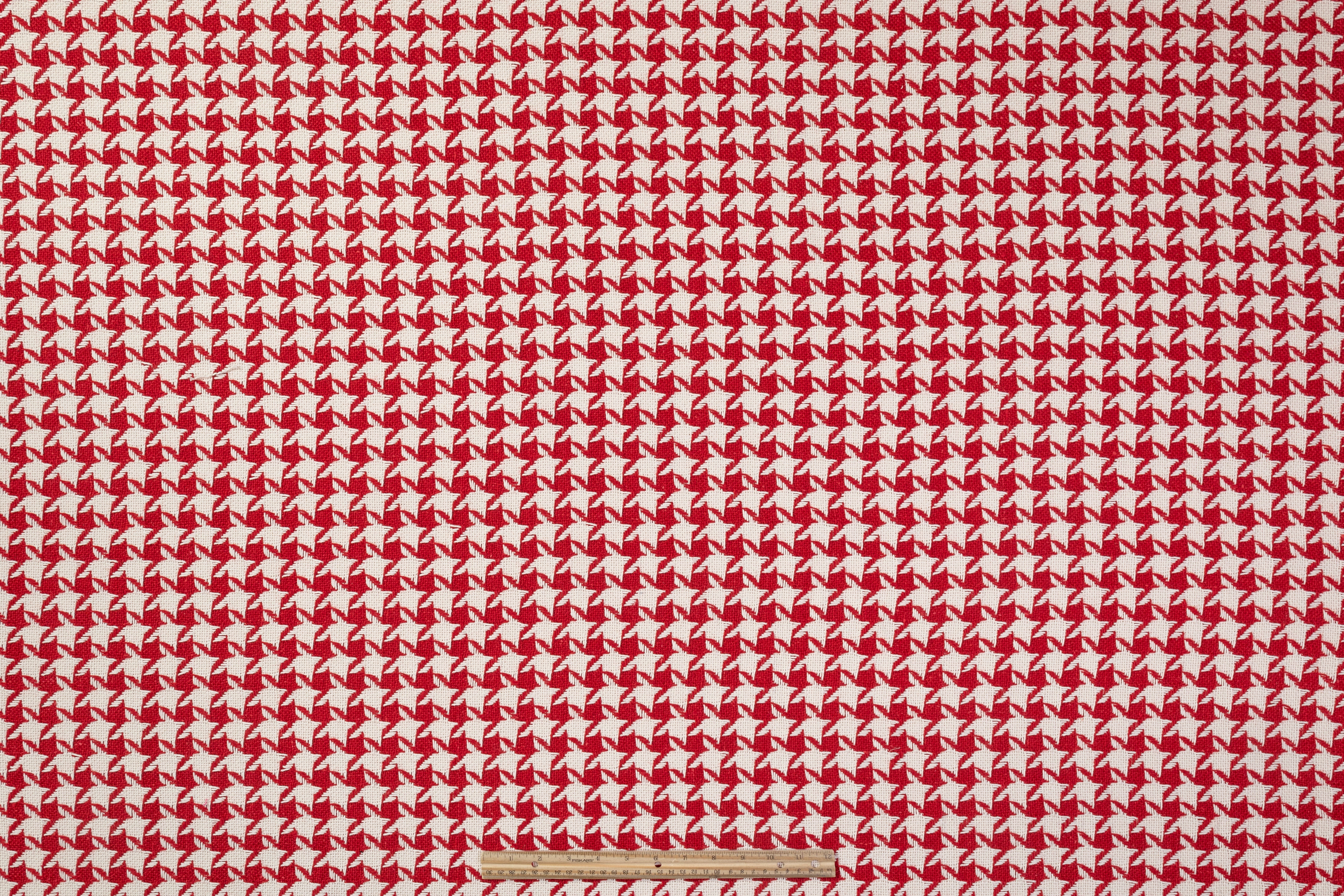 Houndstooth Italian Wool Cotton Tweed - Red / White