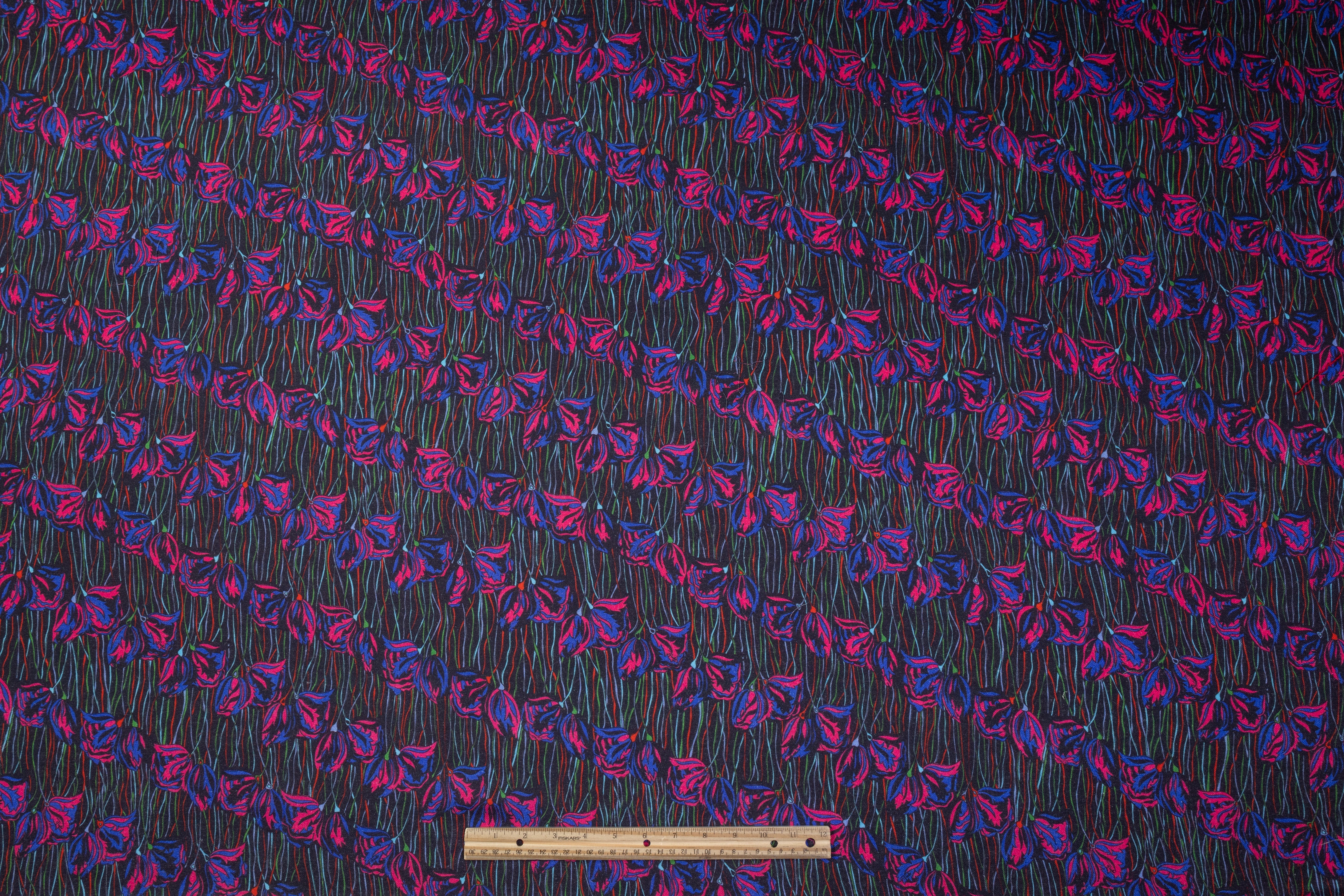 Floral Italian Silk and Wool Challis - Magenta / Blue