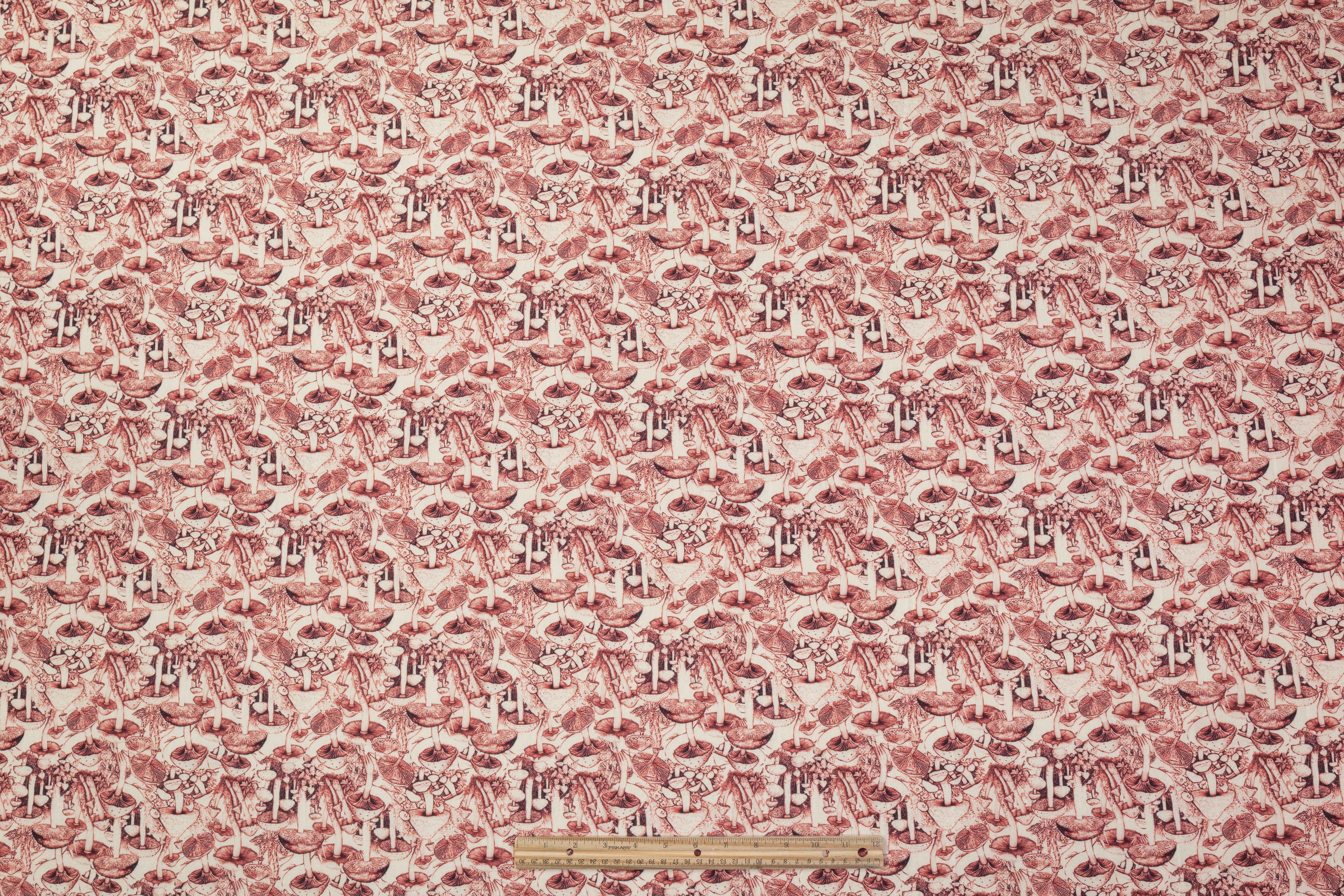 Mushroom Printed Italian Wool - Cherry Wood / Off White